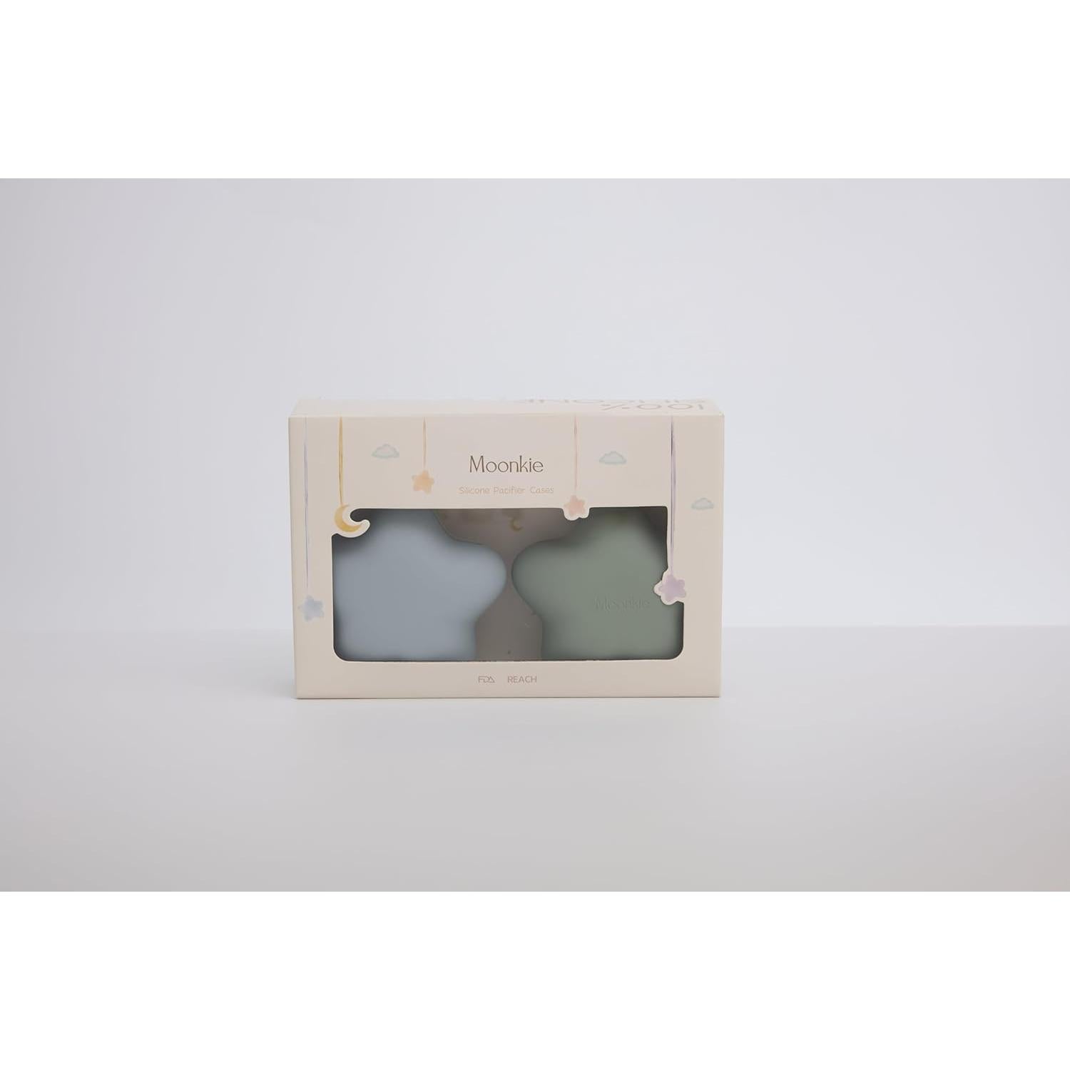Estuche para Chupetes Moonkie de Silicona - Pack de 2, Color Sage/Pearl Blue