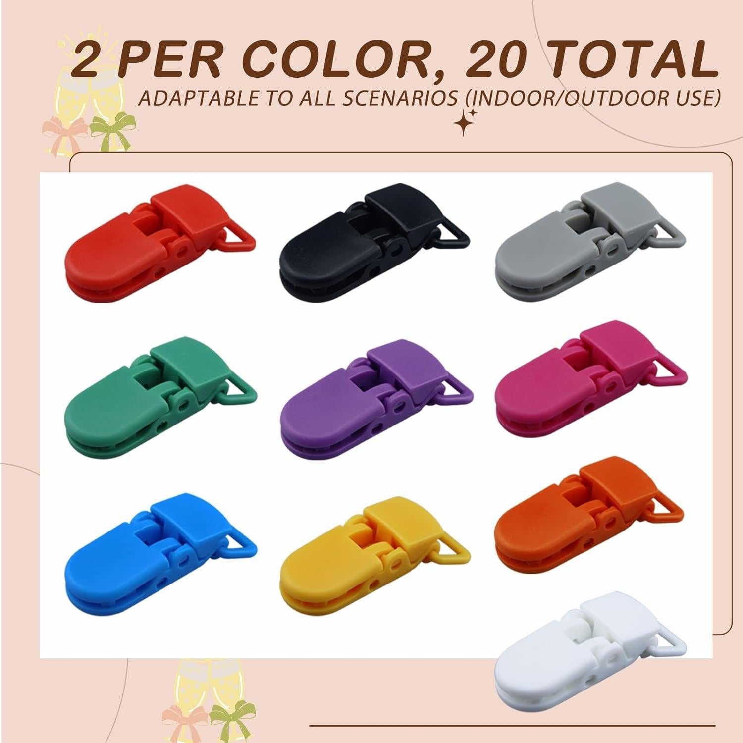 20 Clips para Chupetes de Plástico Sin BPA - Manualidades Bebé 20 Colores