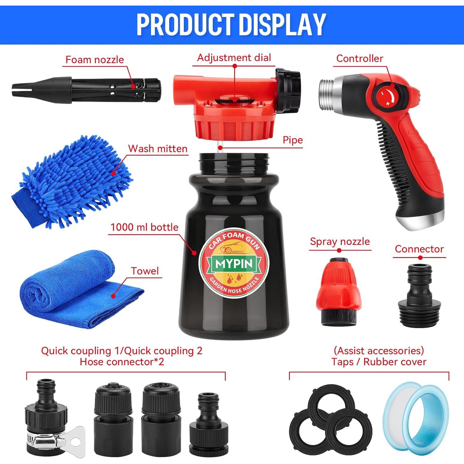 MYPIN Pistola de Espuma 16 en 1 para Lavado de Autos 0.75kg