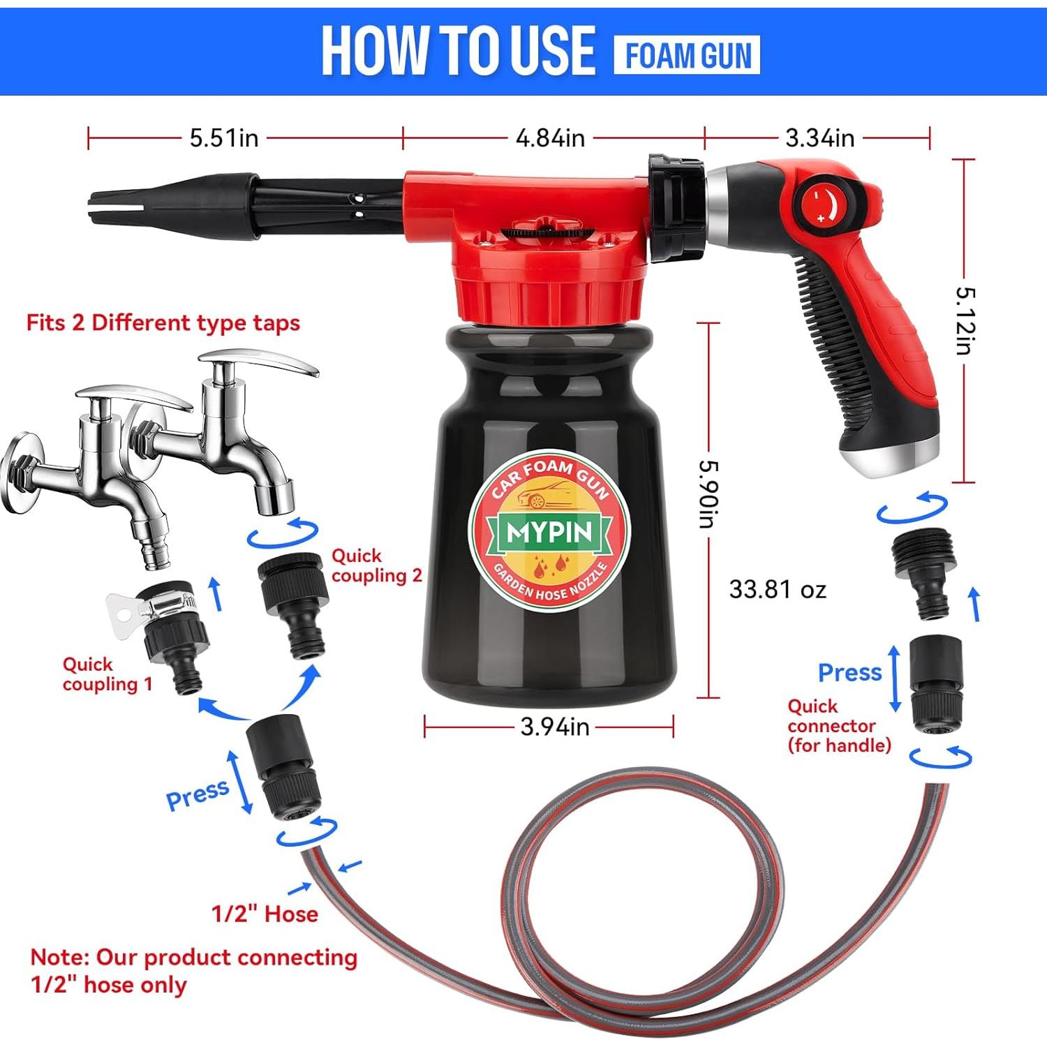 MYPIN Pistola de Espuma 16 en 1 para Lavado de Autos 0.75kg