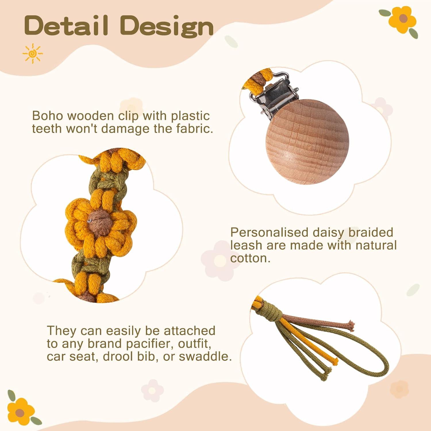 Clip de Chupete Floral Margarita Hecho a Mano Algodón Unisex