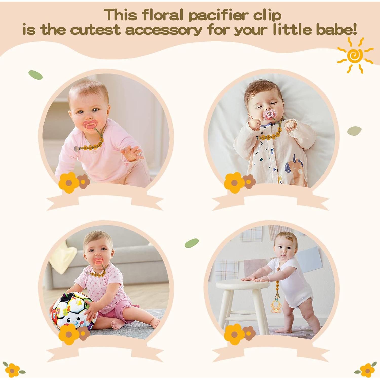 Clip de Chupete Floral Margarita Hecho a Mano Algodón Unisex