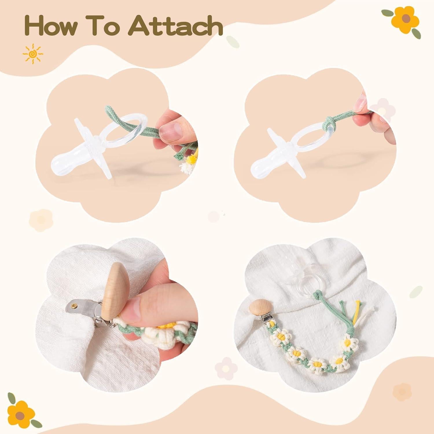 Clip de Chupete Floral Margarita Hecho a Mano Algodón Unisex