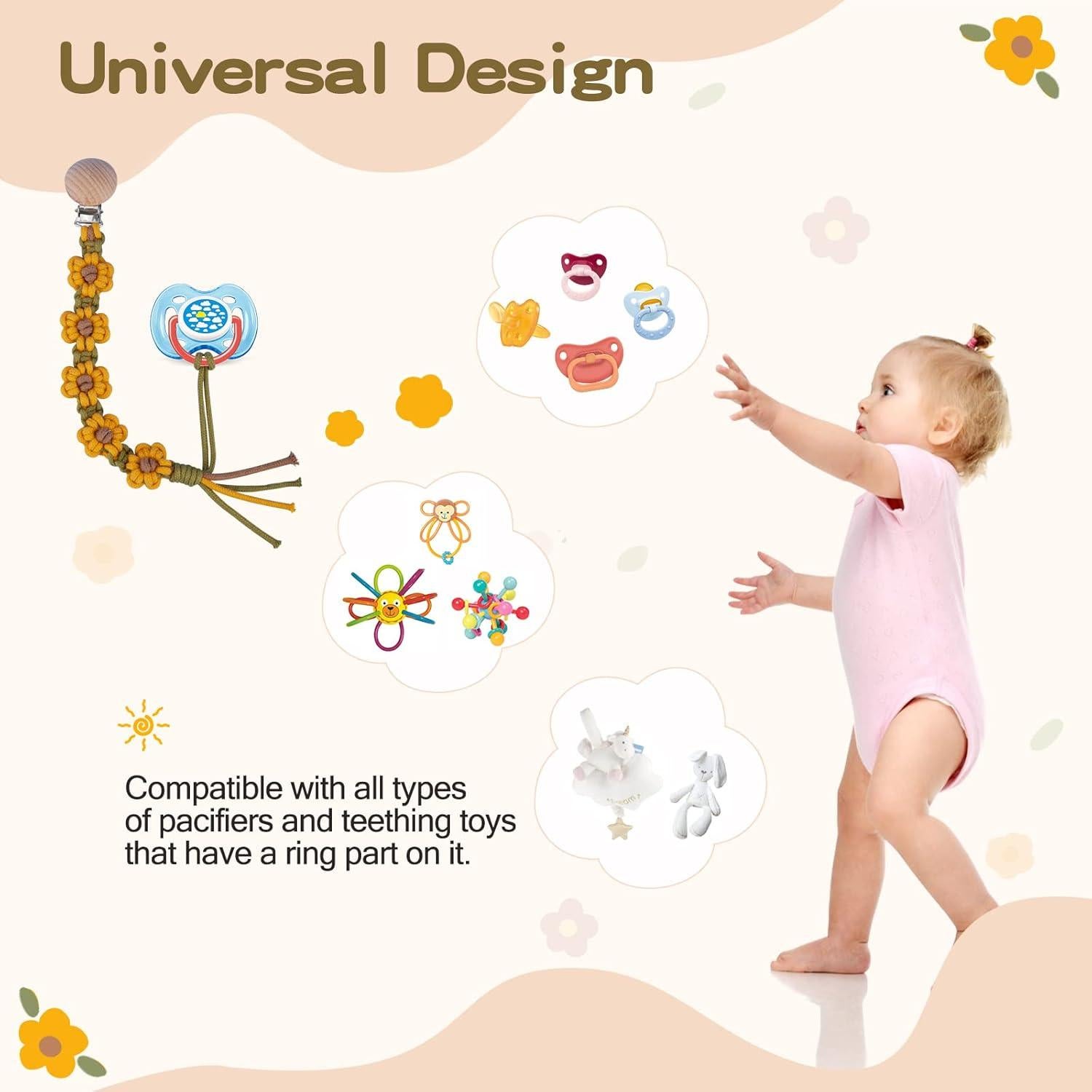 Clip de Chupete Floral Margarita Hecho a Mano Algodón Unisex