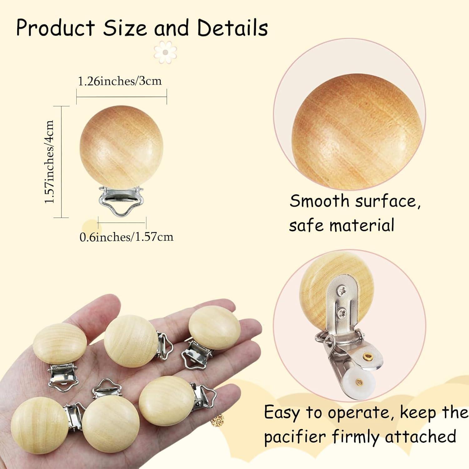 24 Clips de Chupete de Madera Natural para Bebé - DIY