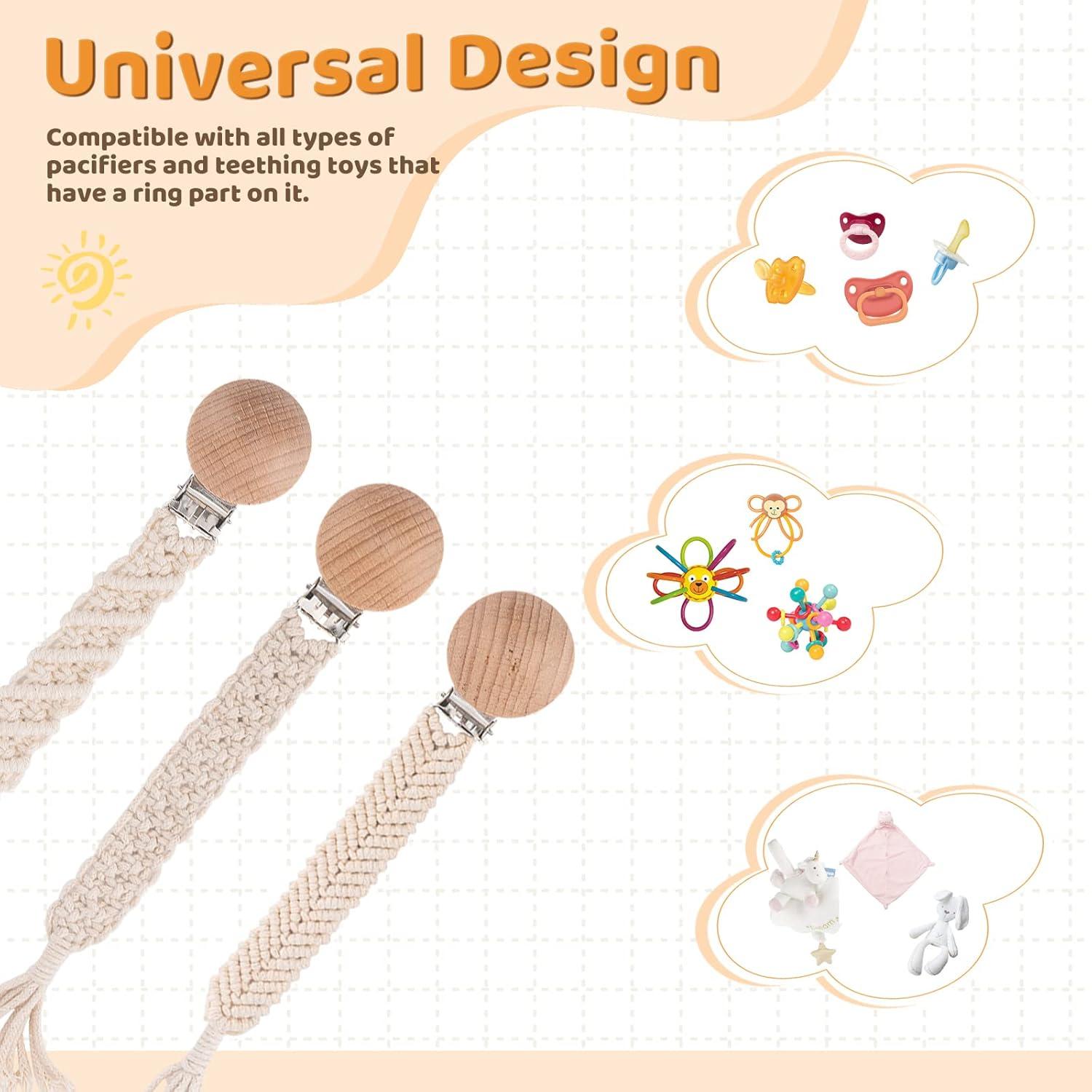 Clip de Chupete Boho Symbolife - 3 Piezas Algodón Hecho a Mano