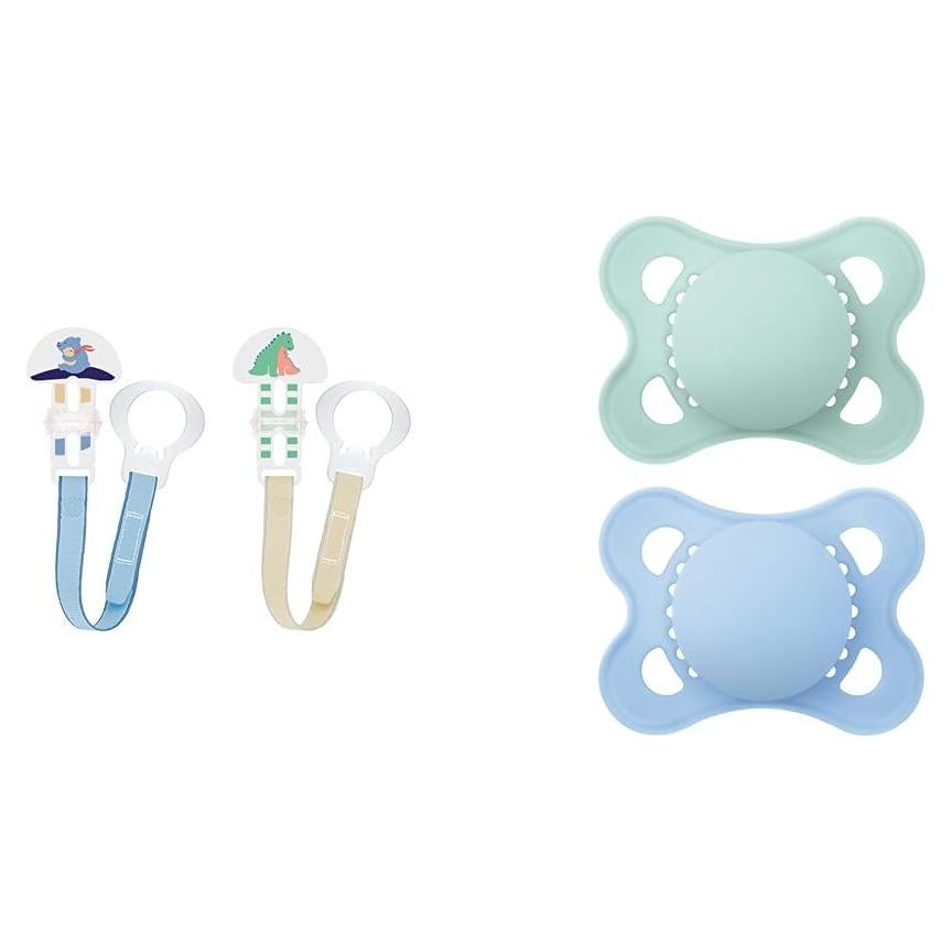 MAM Paquete 2 Clips y 2 Chupetes Mate 0-6 Meses Silicona