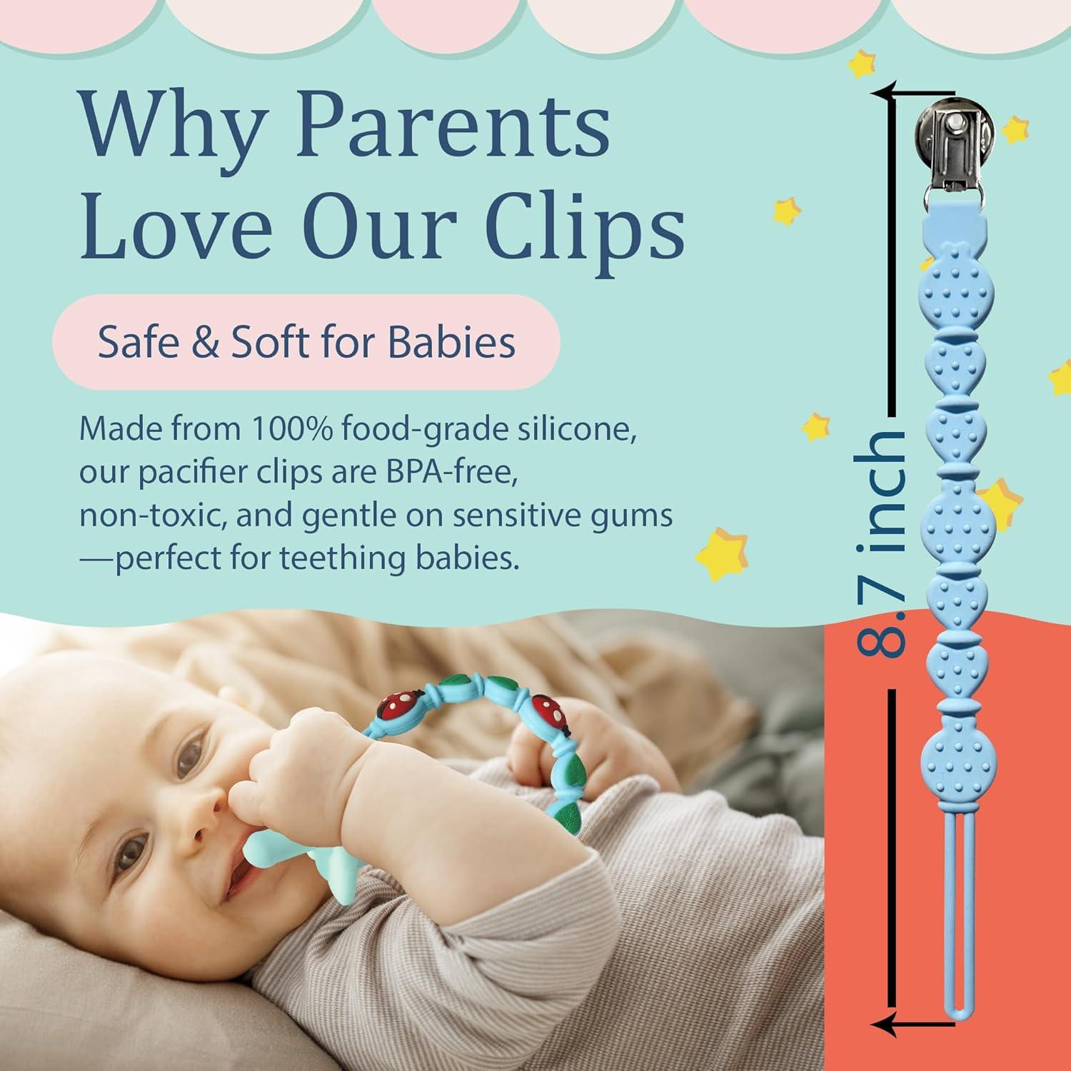 Clip de Chupete de Silicona Azul - Personalizable, Libre de BPA