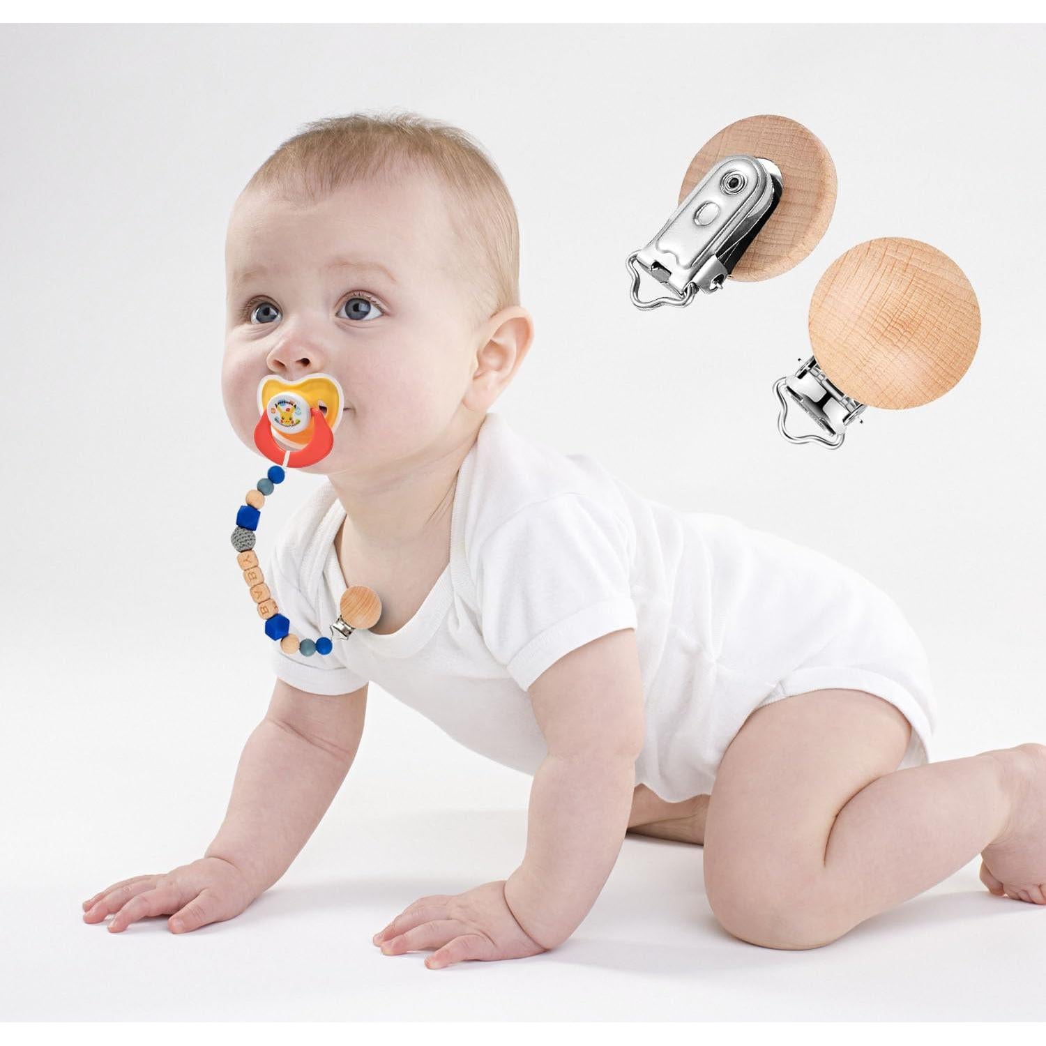 10 Clips de Suspensión para Chupete Madera Haya Natural 4.3x3cm