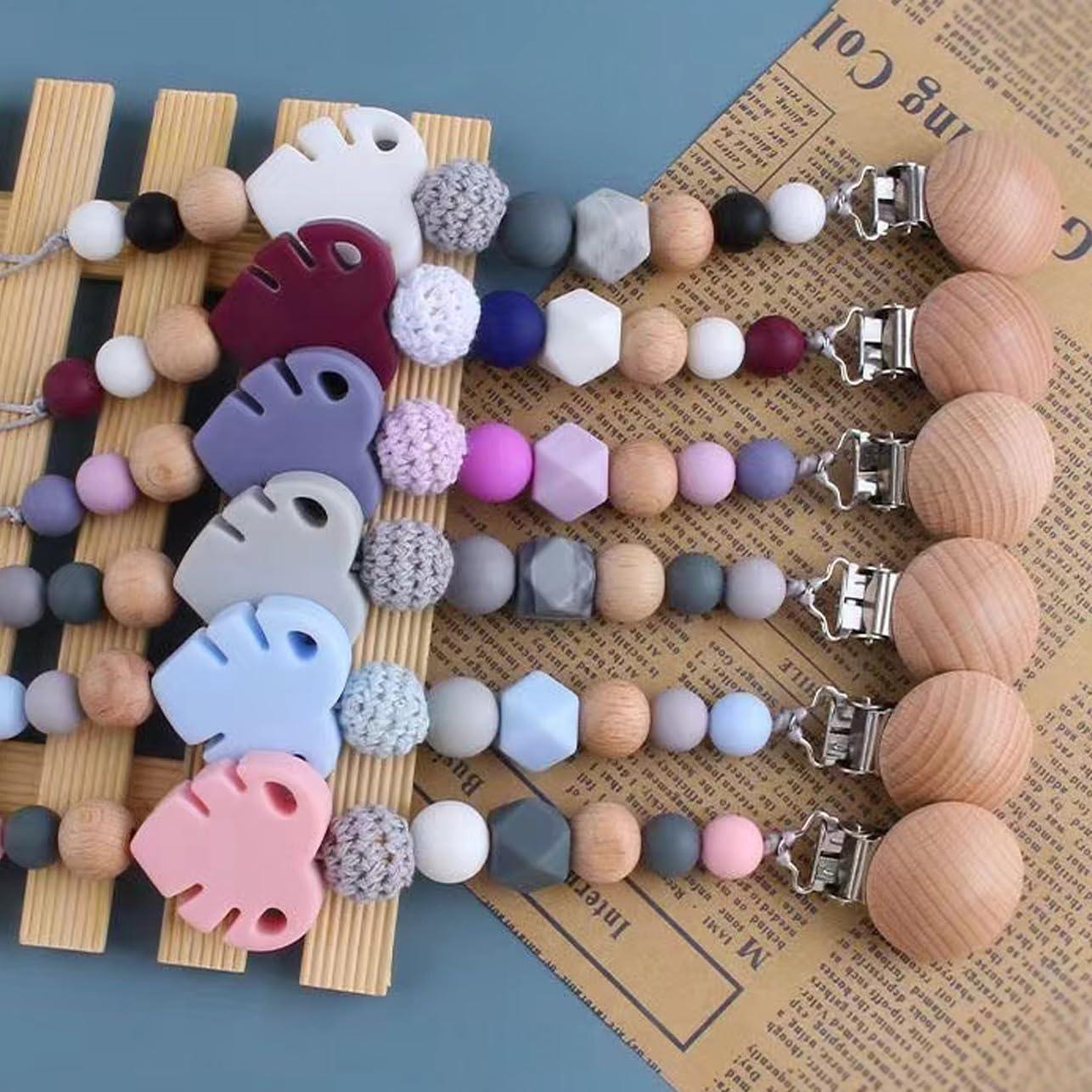 10 Clips de Suspensión para Chupete Madera Haya Natural 4.3x3cm