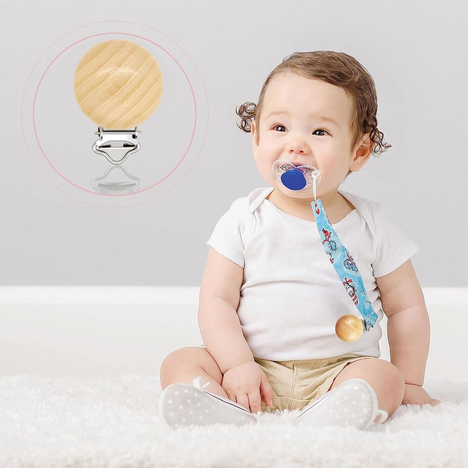 20 Clips de Chupete de Madera Natural para Bebés - Sostenedores DIY