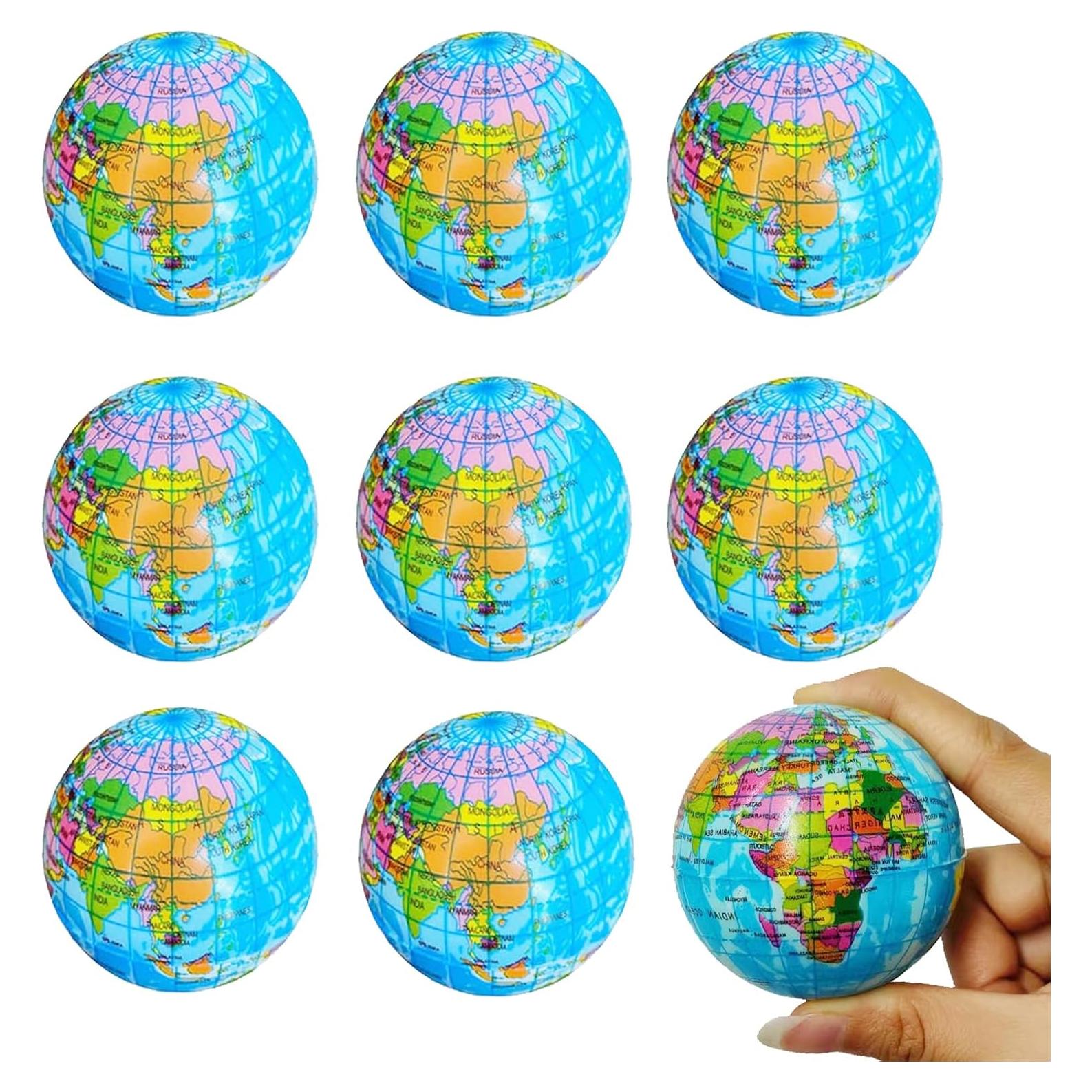 8 Pelotas de Estrés Globo Tierra 6.35 cm - Alivio de Estrés