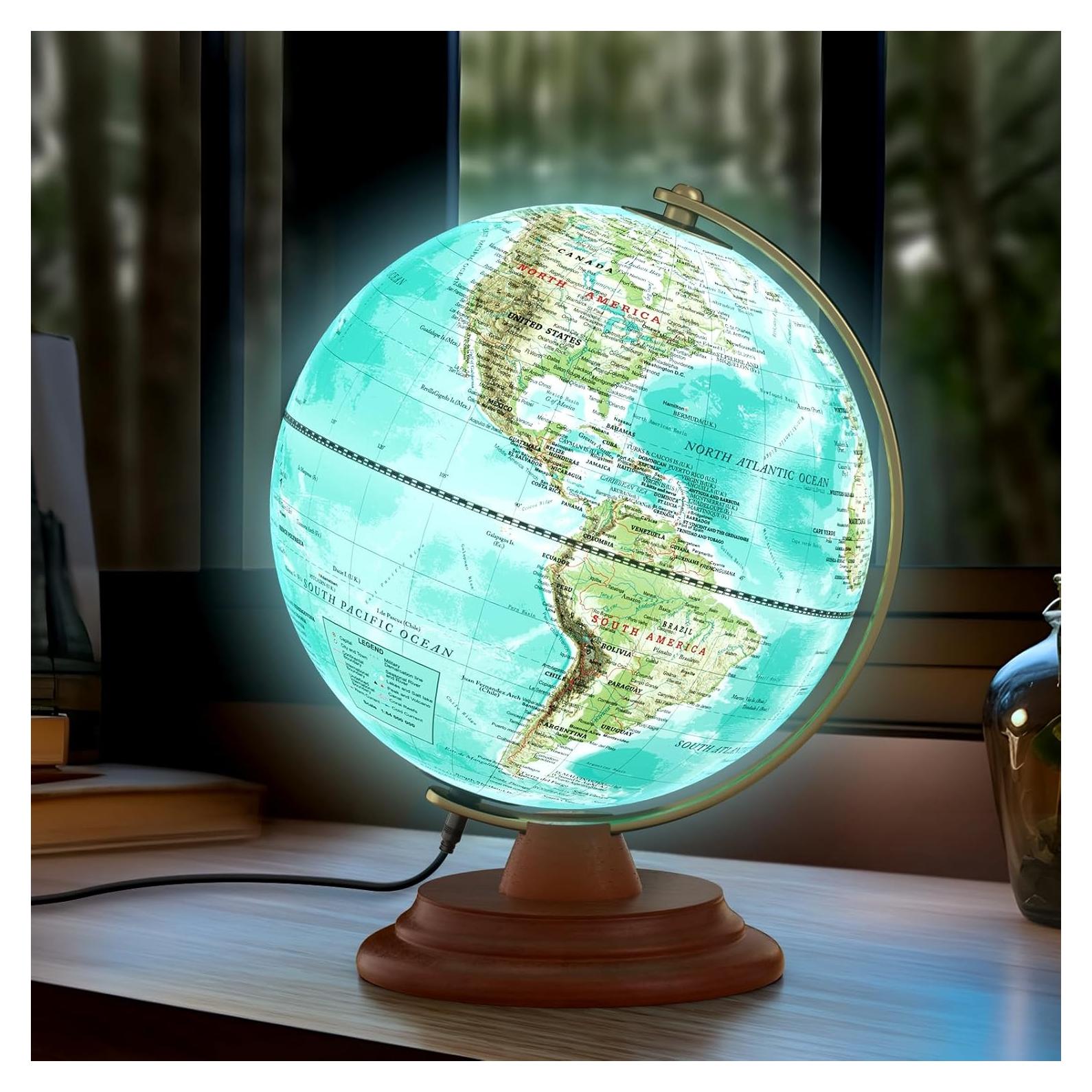 Globo Terráqueo Iluminado Jowhol 20cm con Luz LED y Soporte de Madera