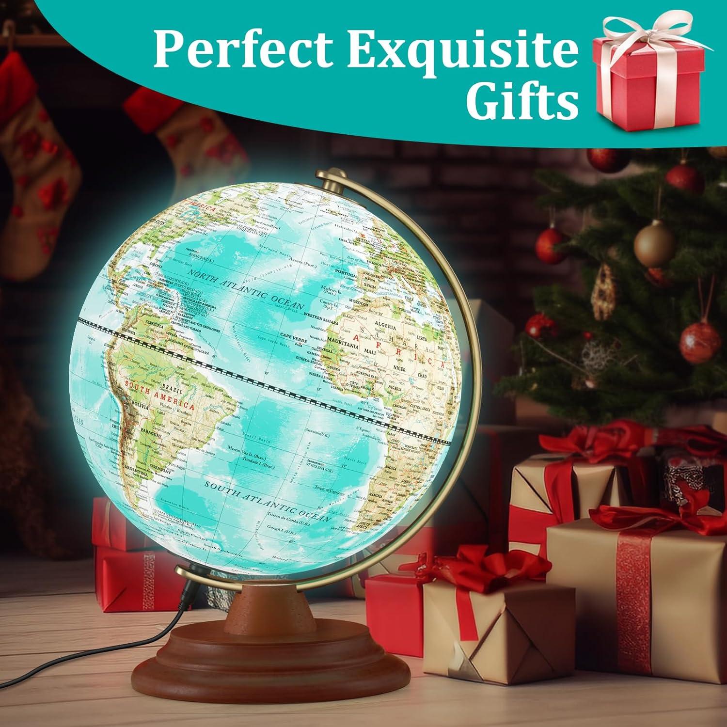 Globo Terráqueo Iluminado Jowhol 20cm con Luz LED y Soporte de Madera