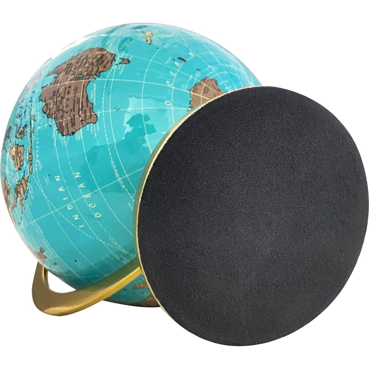 Globo Terráqueo Vintage Azul Claro 15.24 cm con Base Dorada