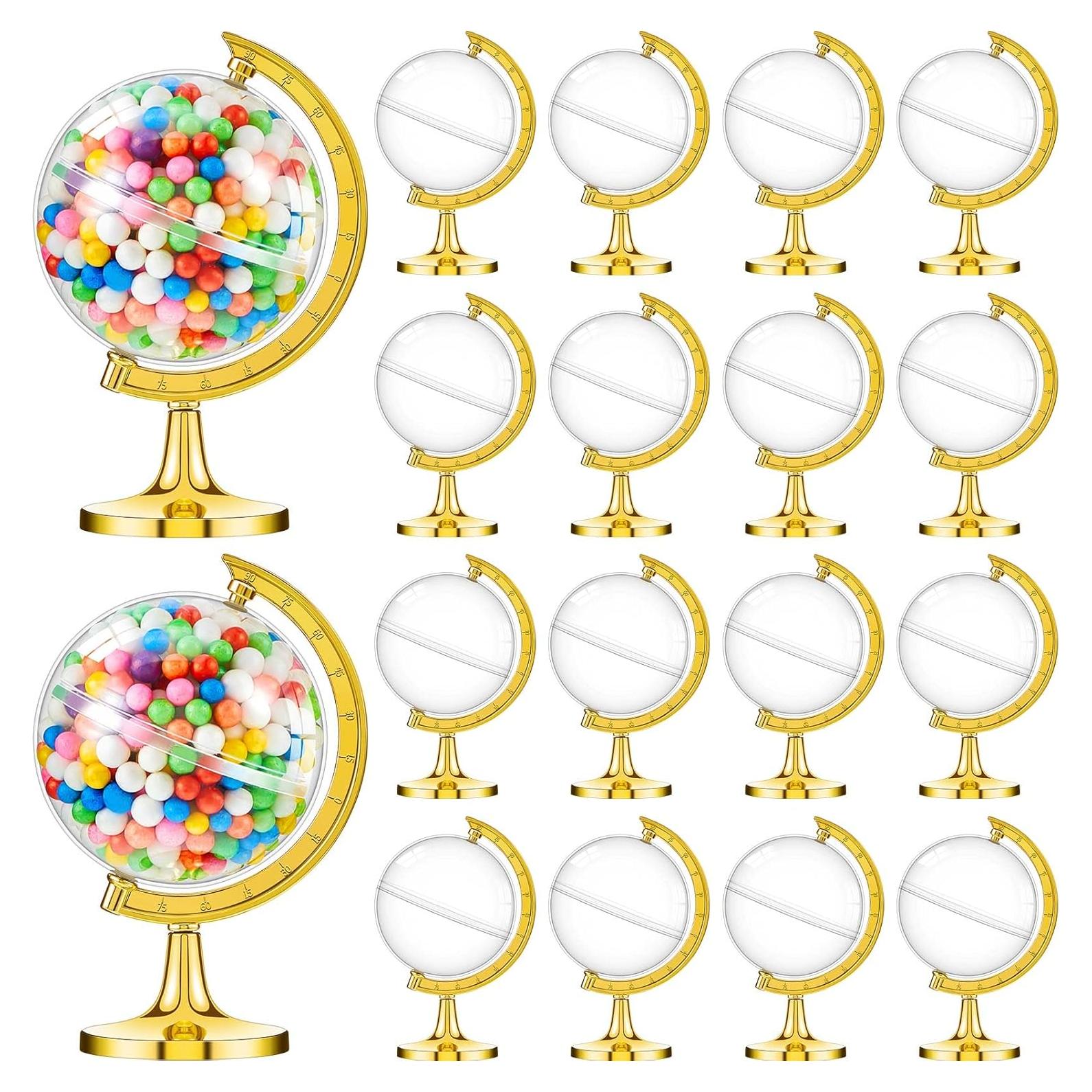 60 Contenedores de Caramelos Globo Dorado Suclain 12x7cm