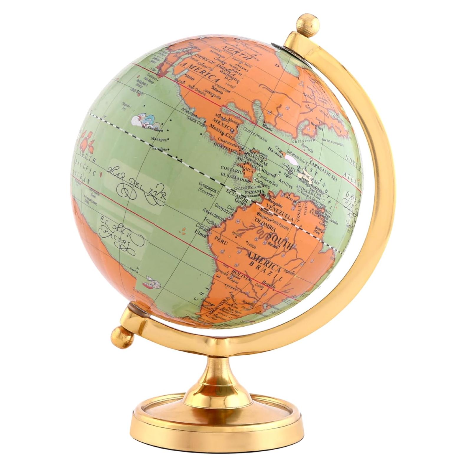Globo Terráqueo Vintage 15.24 cm con Base Dorada - Decoración de Oficina