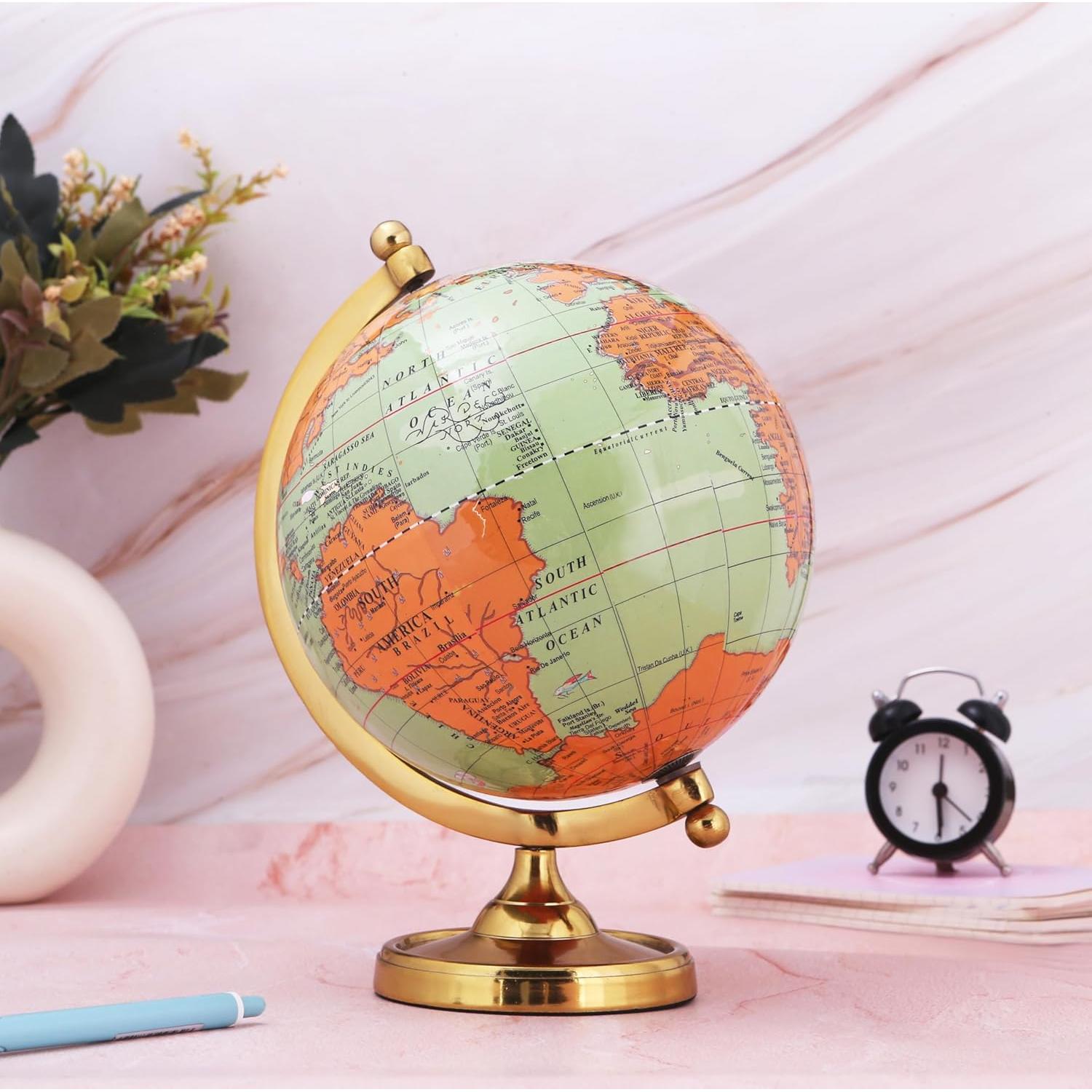 Globo Terráqueo Vintage 15.24 cm con Base Dorada - Decoración de Oficina