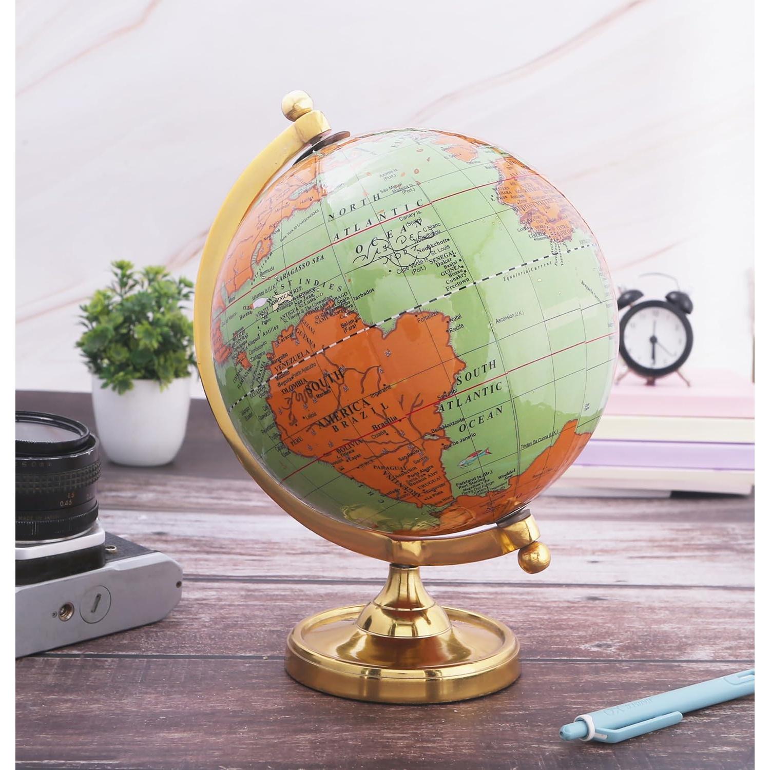 Globo Terráqueo Vintage 15.24 cm con Base Dorada - Decoración de Oficina