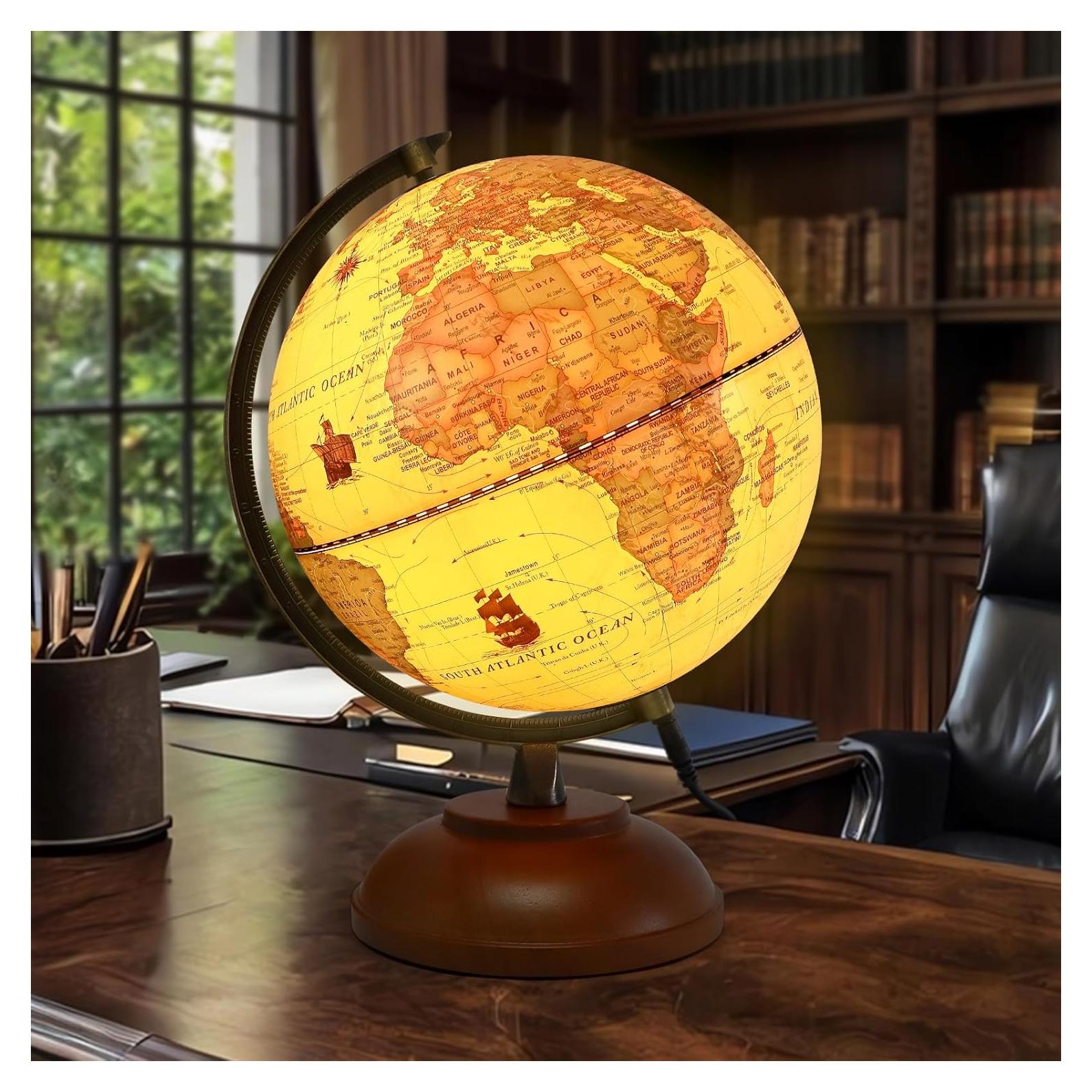 Globo Terráqueo Iluminado JOWHOL 20 cm con Soporte de Madera