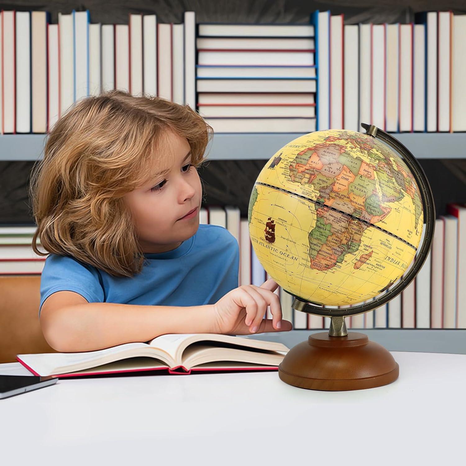 Globo Terráqueo Iluminado JOWHOL 20 cm con Soporte de Madera