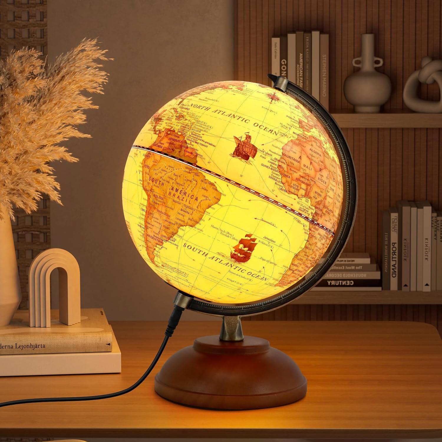 Globo Terráqueo Iluminado JOWHOL 20 cm con Soporte de Madera