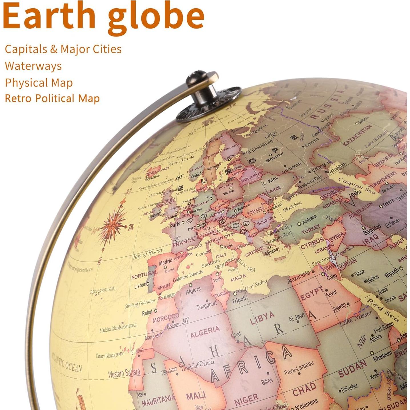 Globo Terráqueo Iluminado 20cm TTKTK con Base de Madera