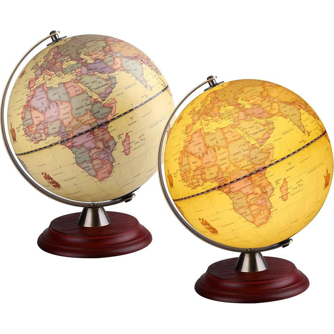 Globo Terráqueo Iluminado 20cm TTKTK con Base de Madera