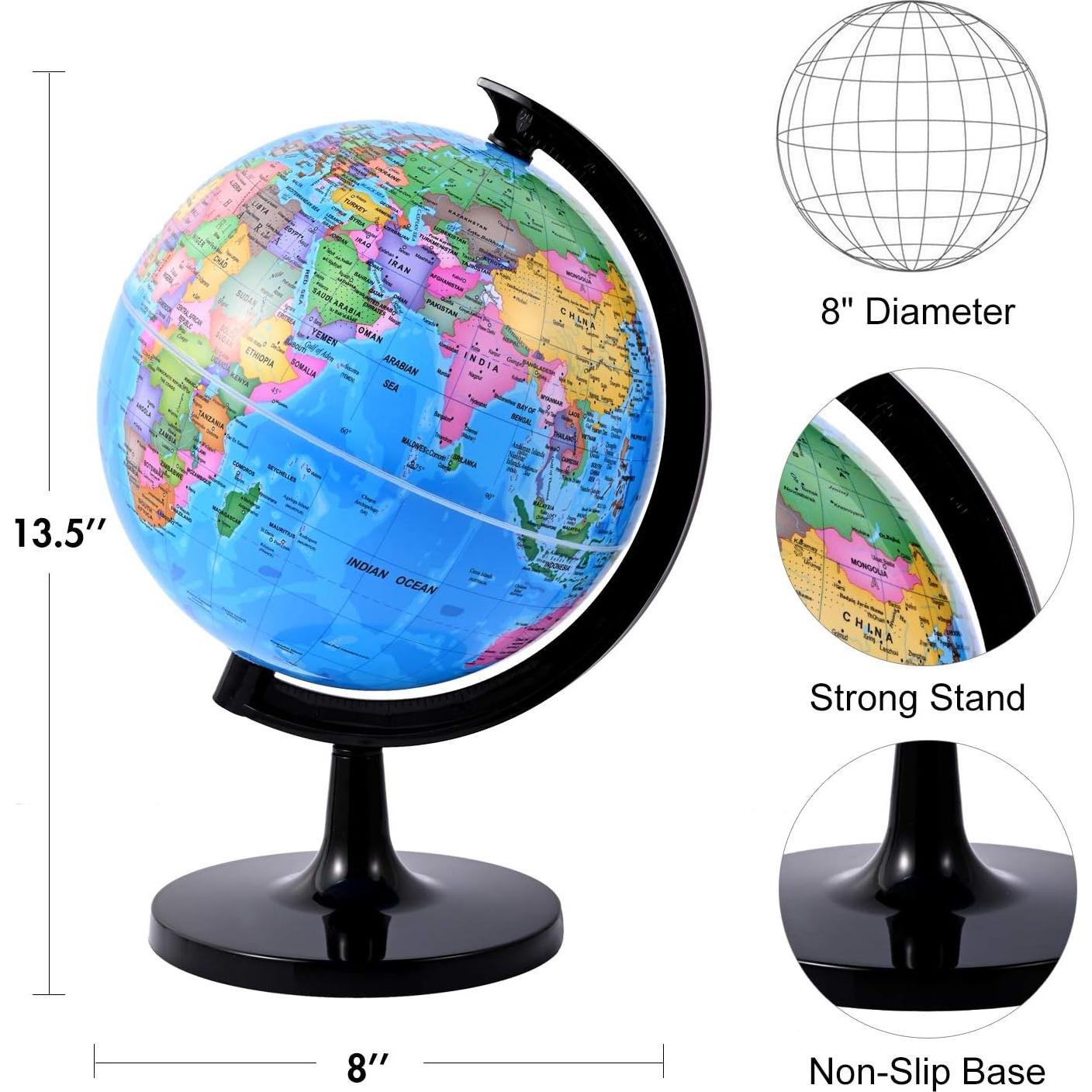 Globo Terráqueo Wizdar 20.32 cm Educativo Rotatorio para Niños