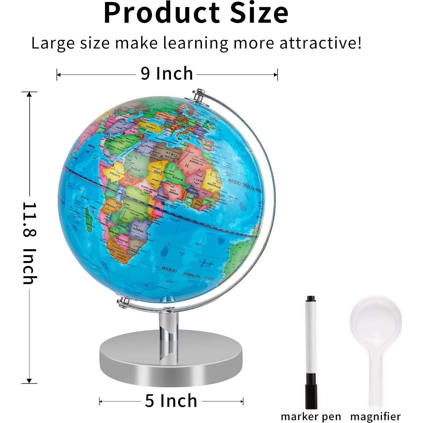 Globo Terráqueo Educativo Eolivees 30 cm Reescribible para Niños
