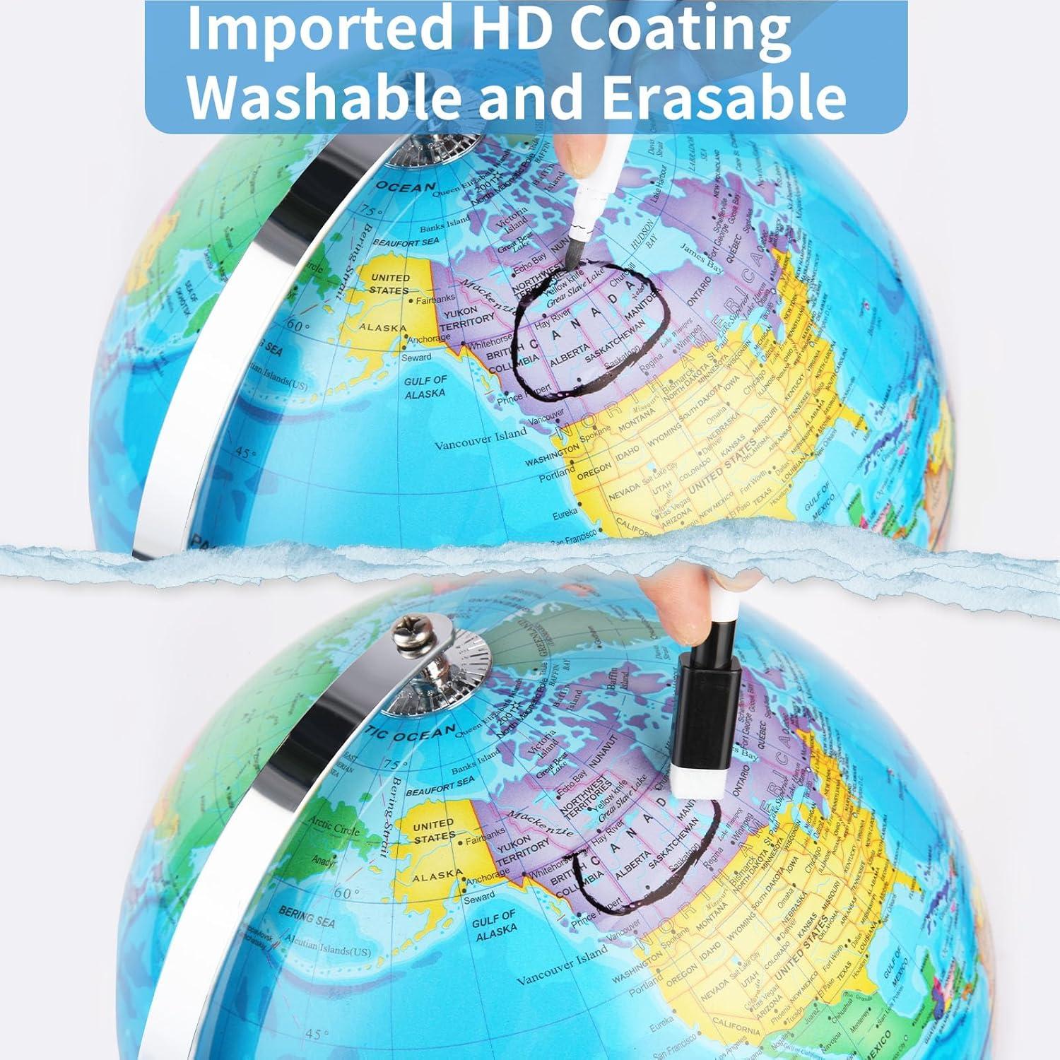 Globo Terráqueo Educativo Eolivees 30 cm Reescribible para Niños