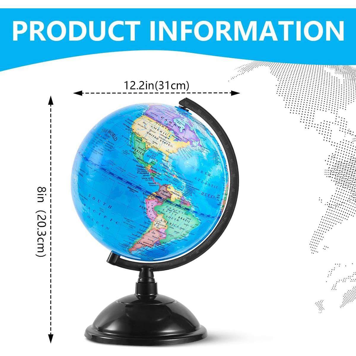 Globo Terráqueo Giratorio KISEER 20.32 cm Azul Educativo