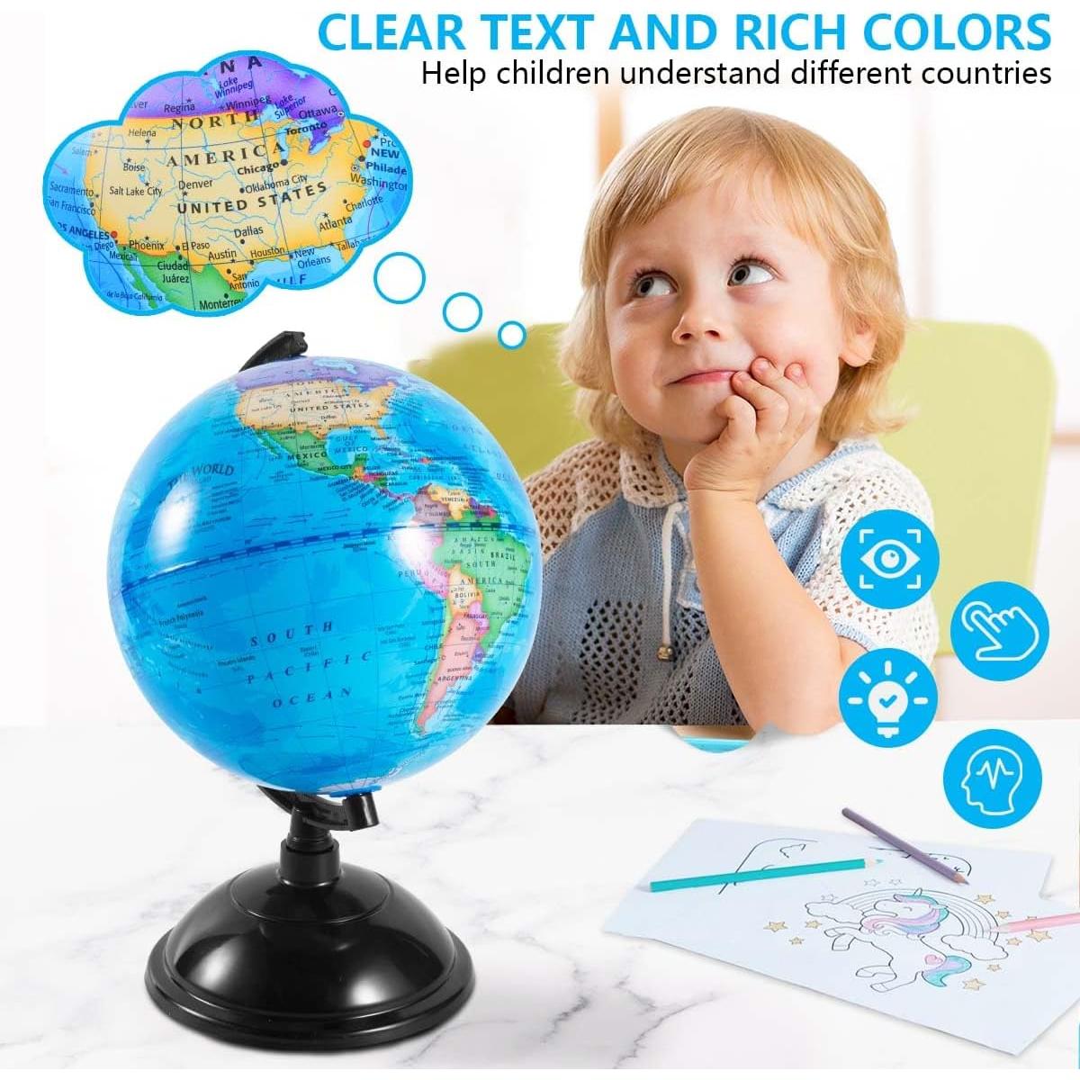 Globo Terráqueo Giratorio KISEER 20.32 cm Azul Educativo