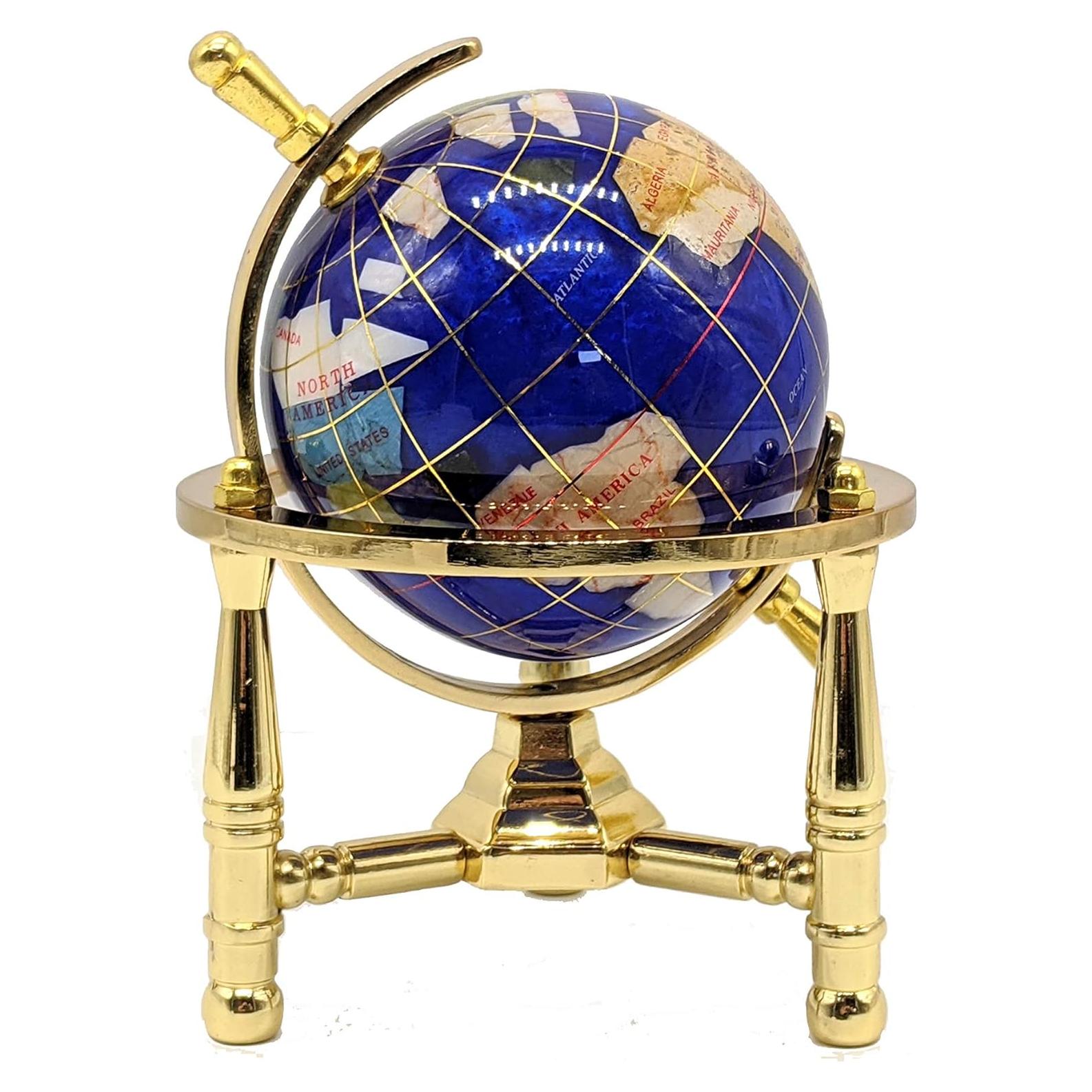 Globo Terráqueo Miniatura 15 cm Azul Bahama con Trípode Dorado