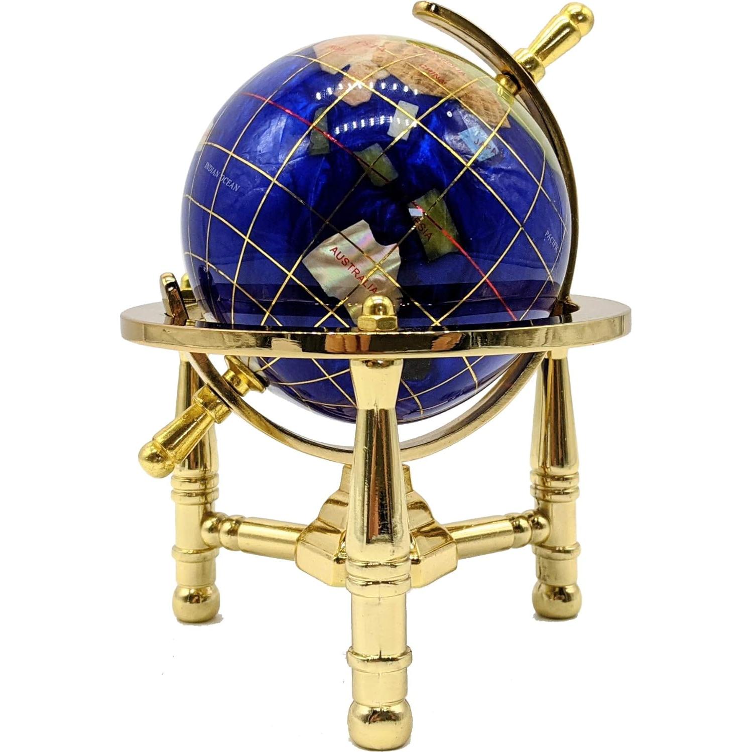 Globo Terráqueo Miniatura 15 cm Azul Bahama con Trípode Dorado