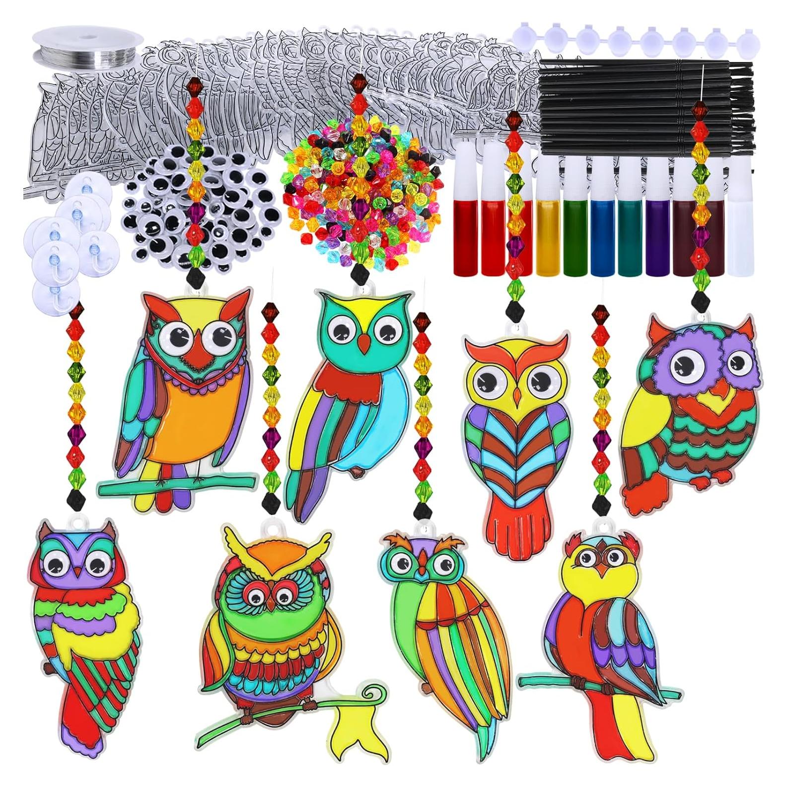 Winlyn 24 Sets Adornos Atrapa Rayos Búho Manualidades Niños