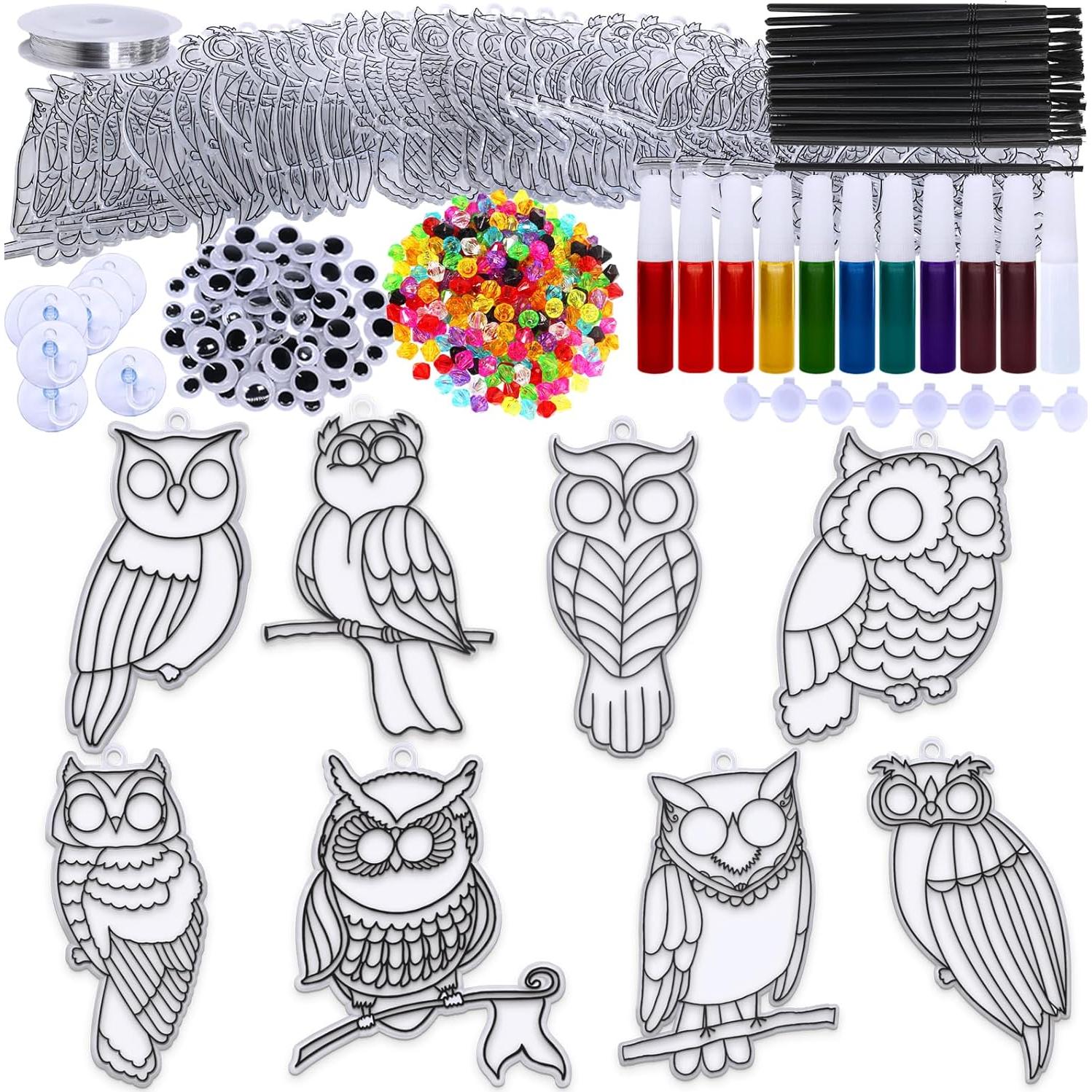 Winlyn 24 Sets Adornos Atrapa Rayos Búho Manualidades Niños