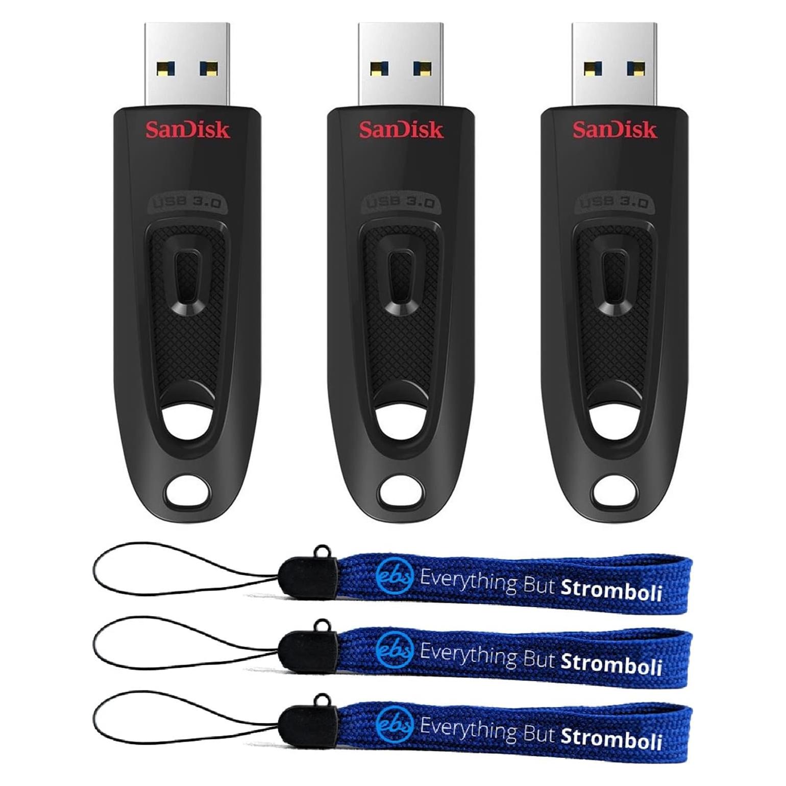 SanDisk Ultra USB 3.0 128GB Paquete de 3 con Lanyards