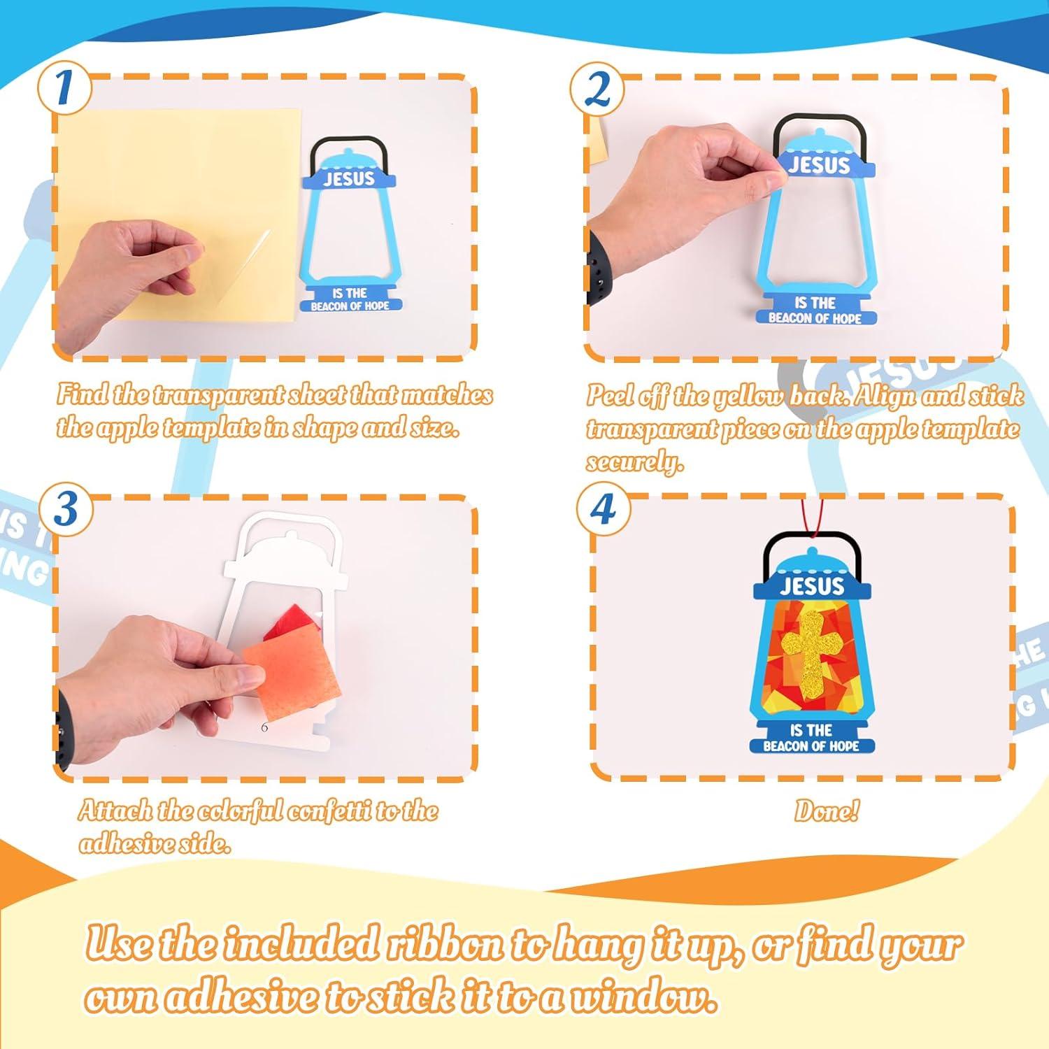 40PCS Sunday School VBS Crafts Bulk: Paper Cross Nativity Suncatchers, Jesus Religious Christian Classroom Camping Activity DIY Kits Gifts Church Decorations, Window Stained Glass Effect Art Supplies