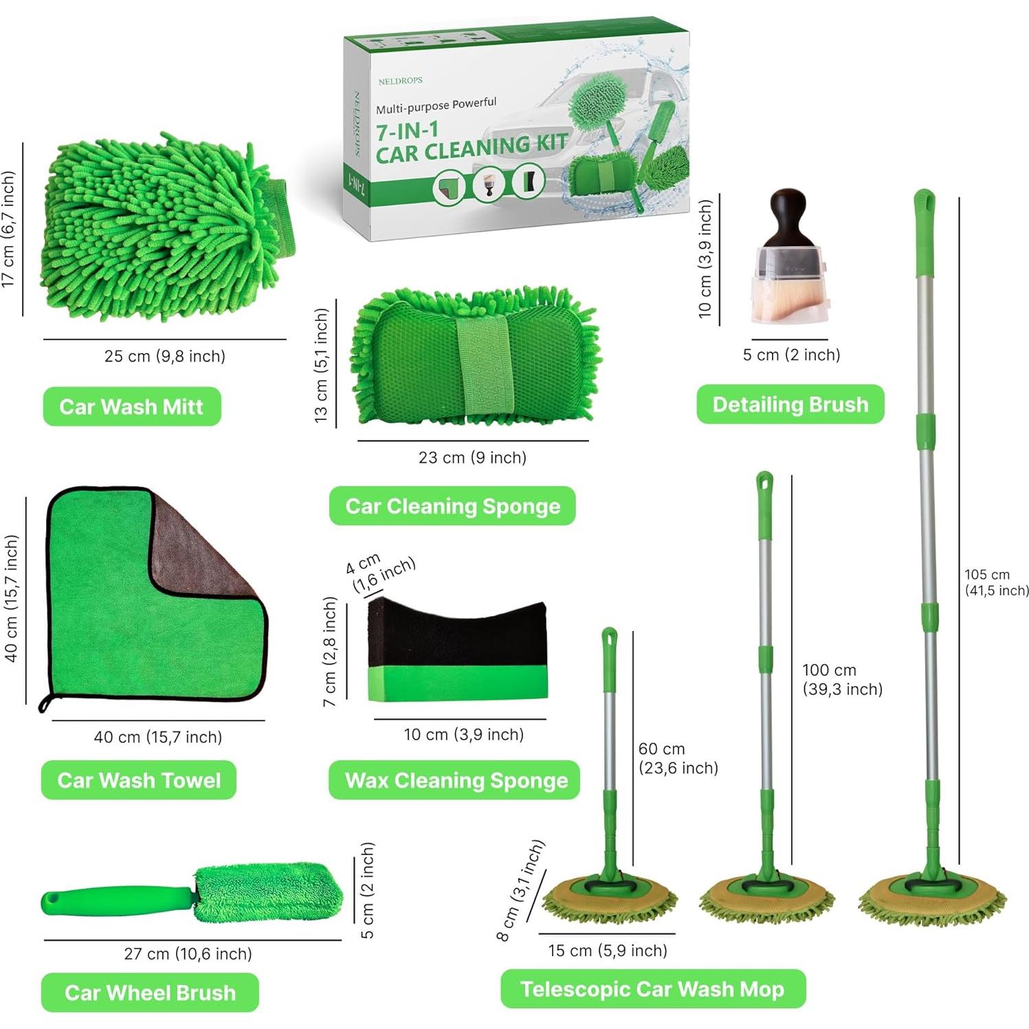 Kit de Limpieza de Autos 7 en 1 NELDROPS - Mop Telescópico y Accesorios