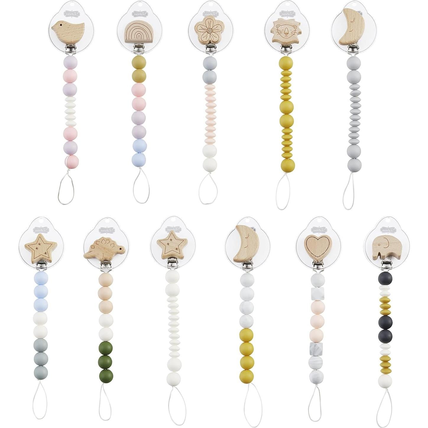 Clip de Chupete de Madera y Silicona Gris Mud Pie - 22.23 cm