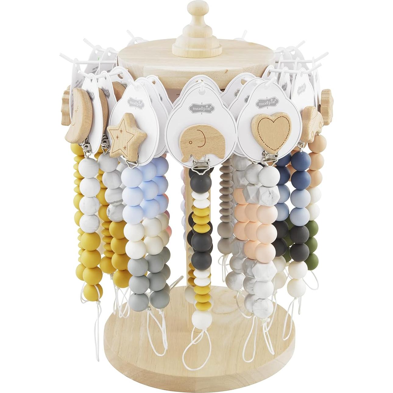 Clip de Chupete de Madera y Silicona Gris Mud Pie - 22.23 cm