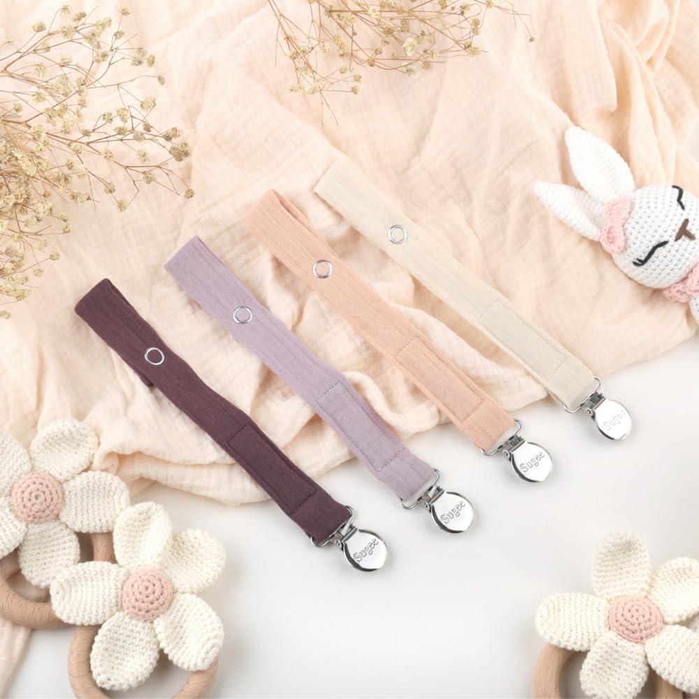 Clip de Chupete Sugee para Bebé - Set de 4 Piezas Neutras