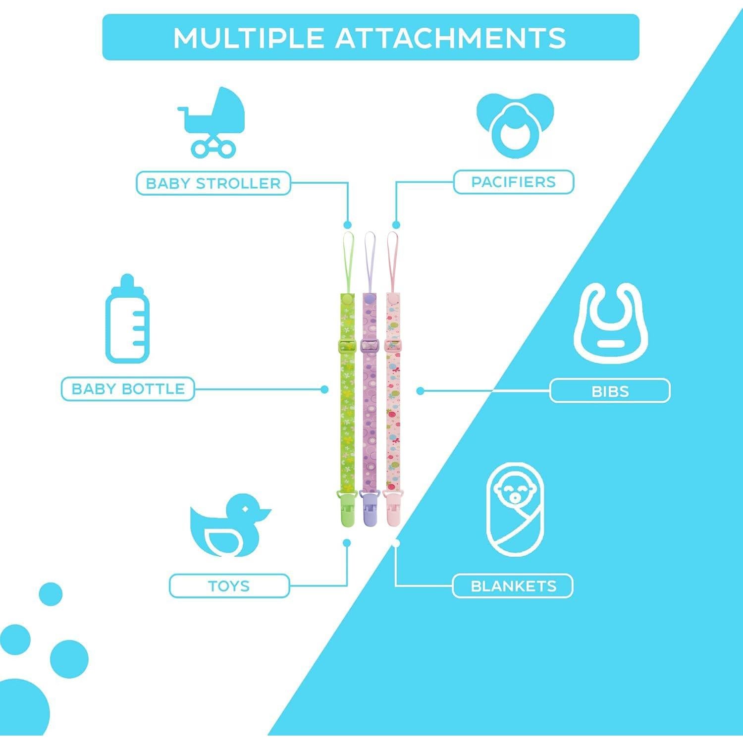 Paquete de 12 Clips para Chupetes Multicolor A - Correa Ajustable 32-46.5cm