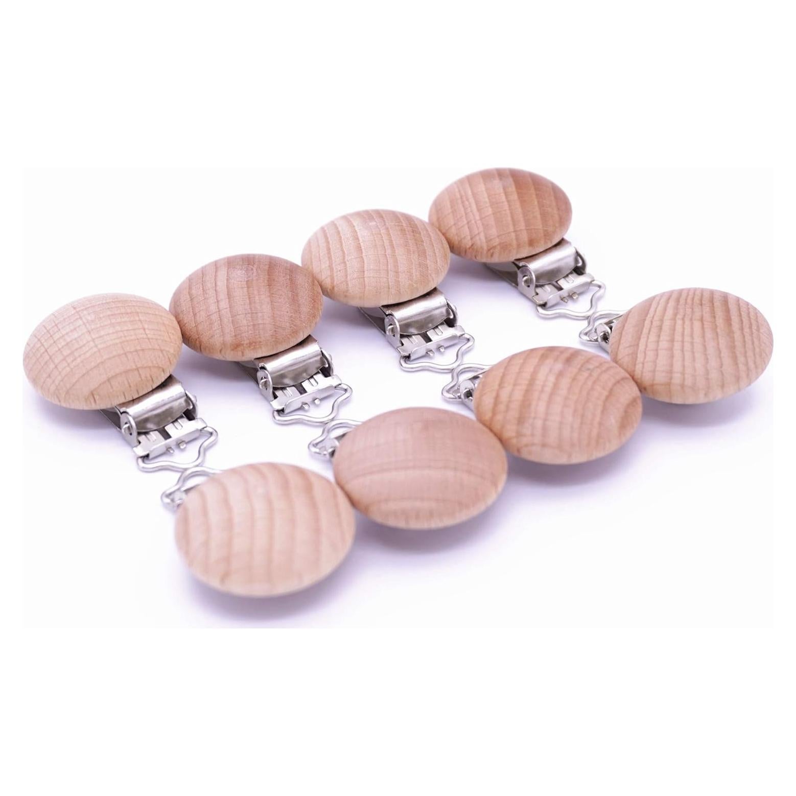 10 Clips de Chupete de Madera Natural Redonda Sutoyuen 30mm