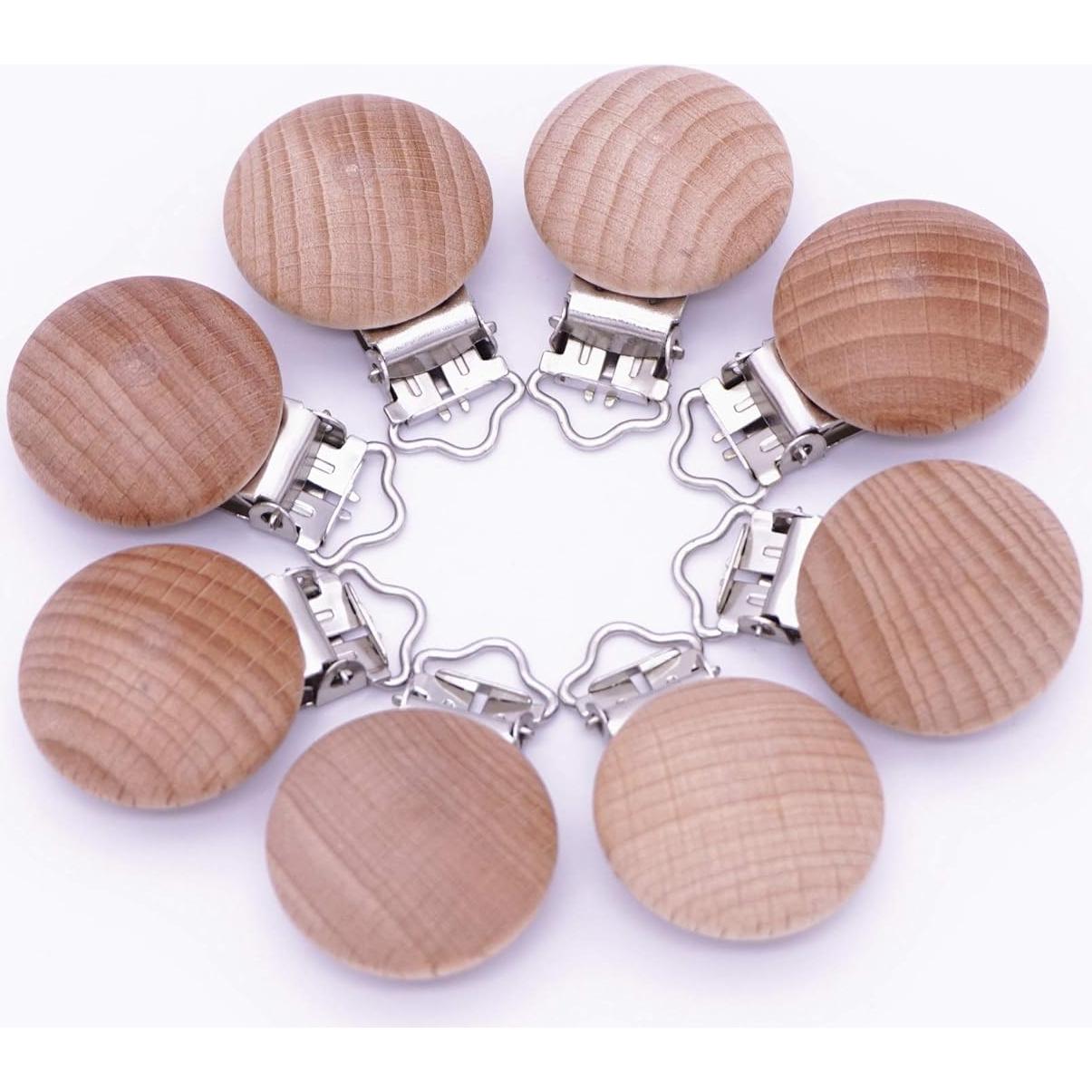 10 Clips de Chupete de Madera Natural Redonda Sutoyuen 30mm