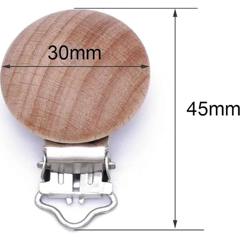10 Clips de Chupete de Madera Natural Redonda Sutoyuen 30mm