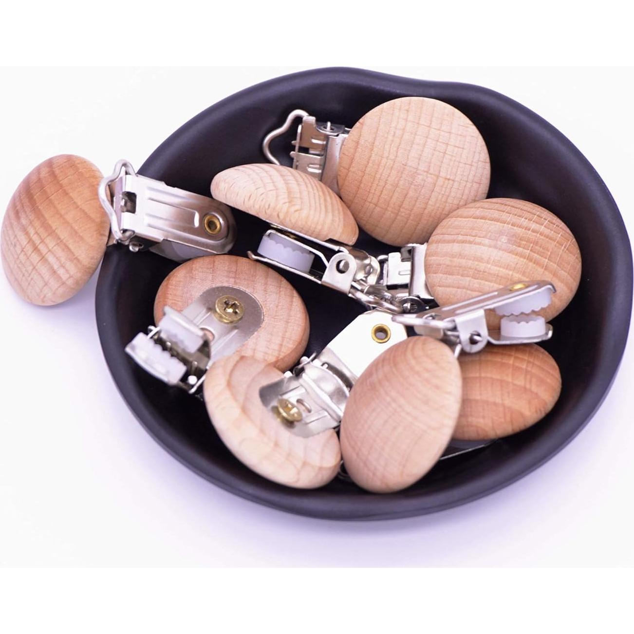 10 Clips de Chupete de Madera Natural Redonda Sutoyuen 30mm