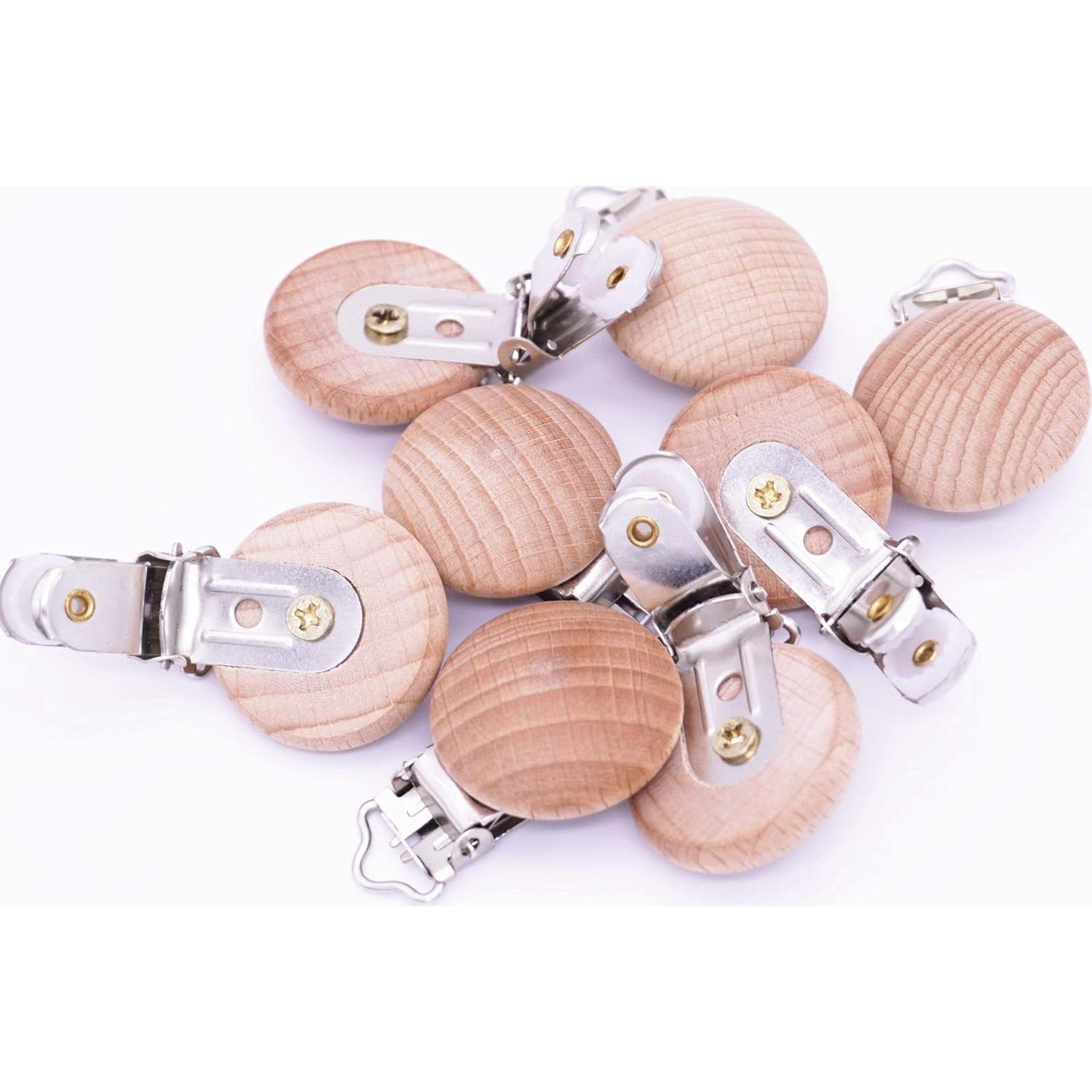 10 Clips de Chupete de Madera Natural Redonda Sutoyuen 30mm