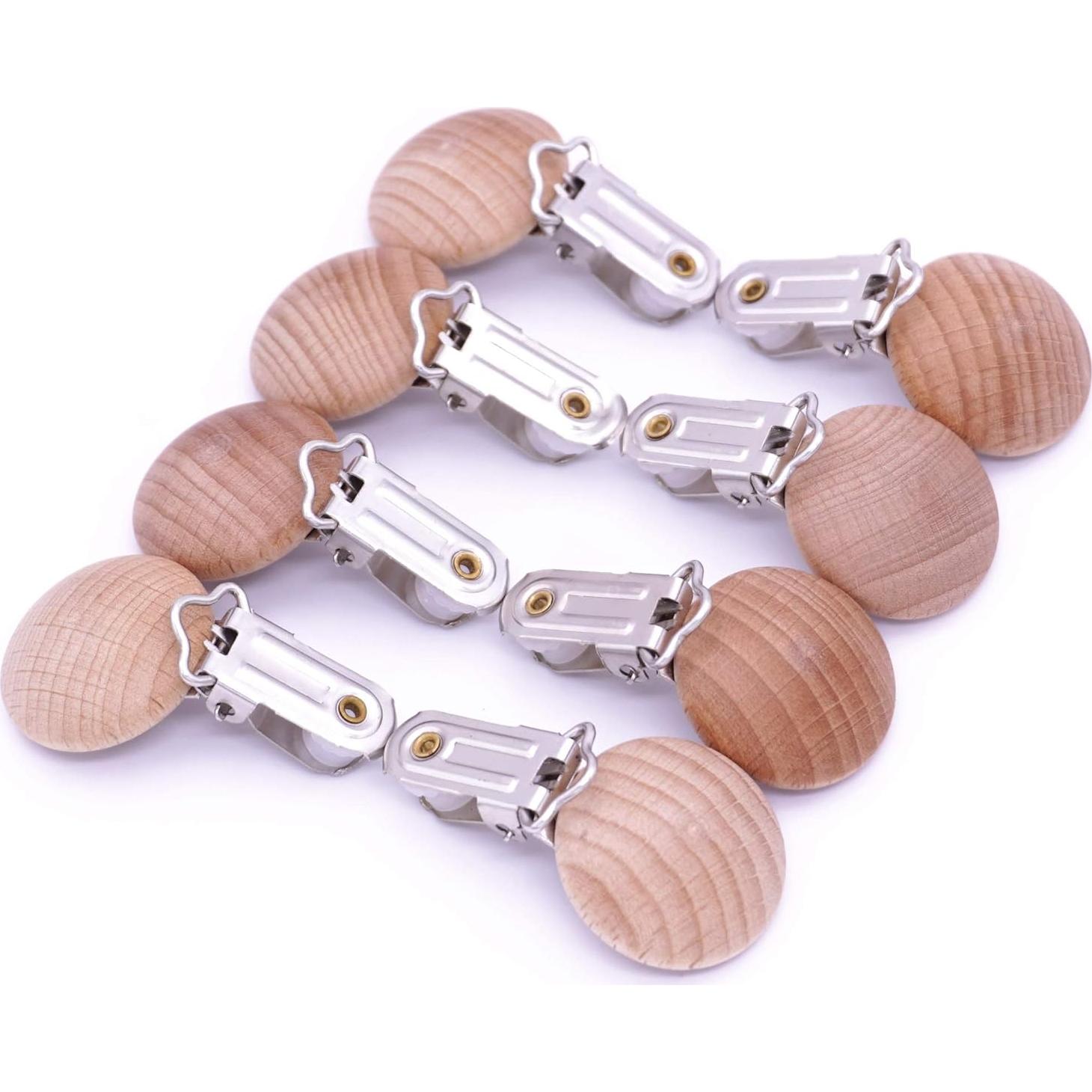 10 Clips de Chupete de Madera Natural Redonda Sutoyuen 30mm